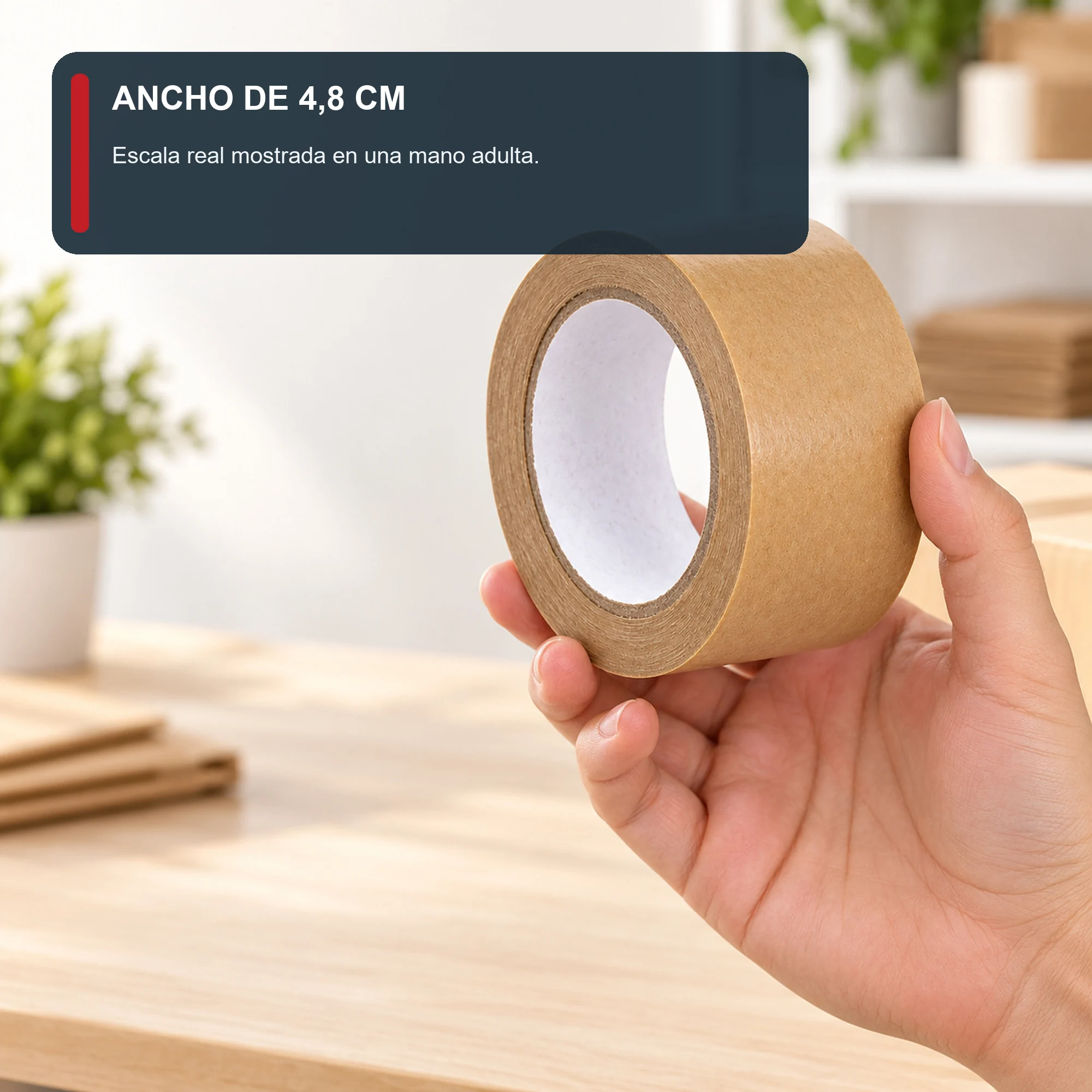 Cinta Adhesiva de Papel Kraft, 48 mm × 20 m