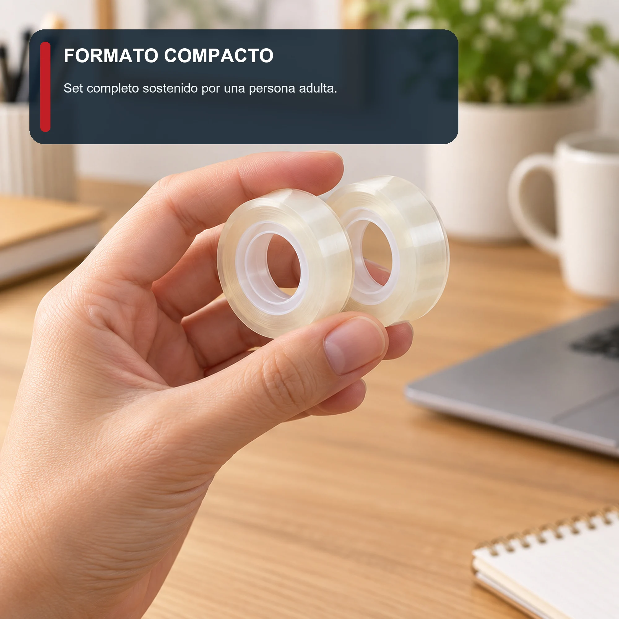 Cinta Adhesiva Transparente, 2 Rollos de 18 mm × 30 m