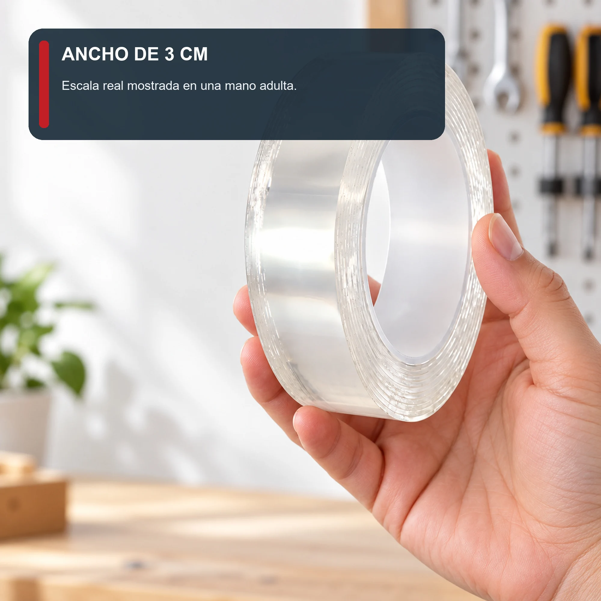 Cinta Doble Contacto de Gel Acrílico Transparente, 30 mm × 5 m