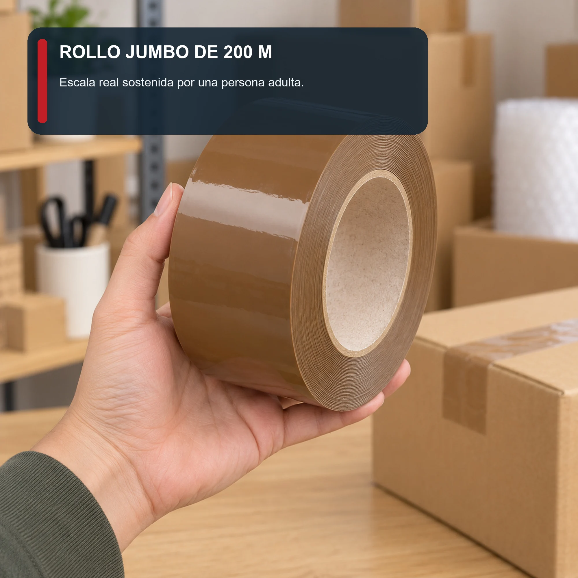 Cinta de Embalaje Marrón Jumbo, 48 mm × 200 m, 45 μm