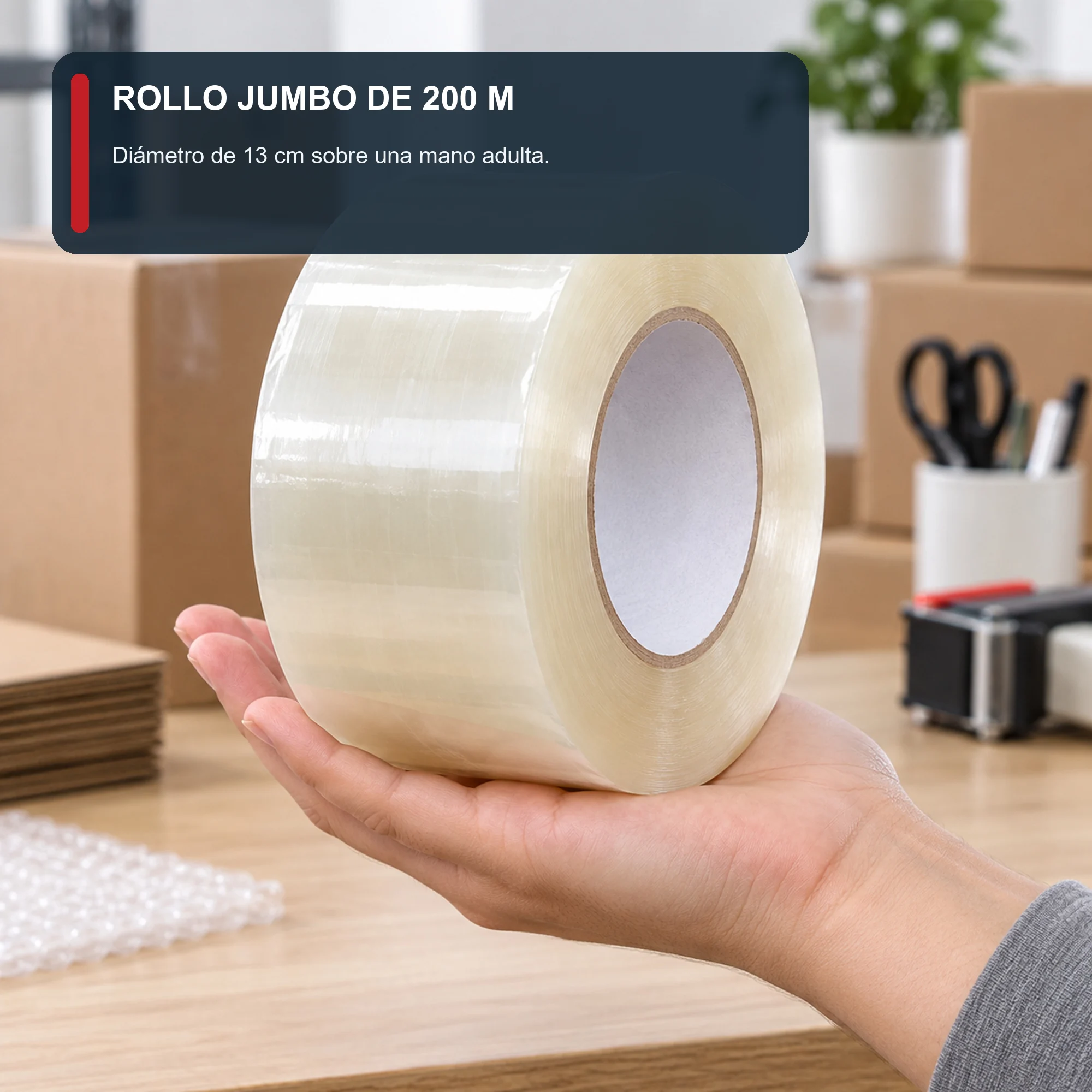 Cinta de Embalaje Transparente Jumbo, 48 mm × 200 m