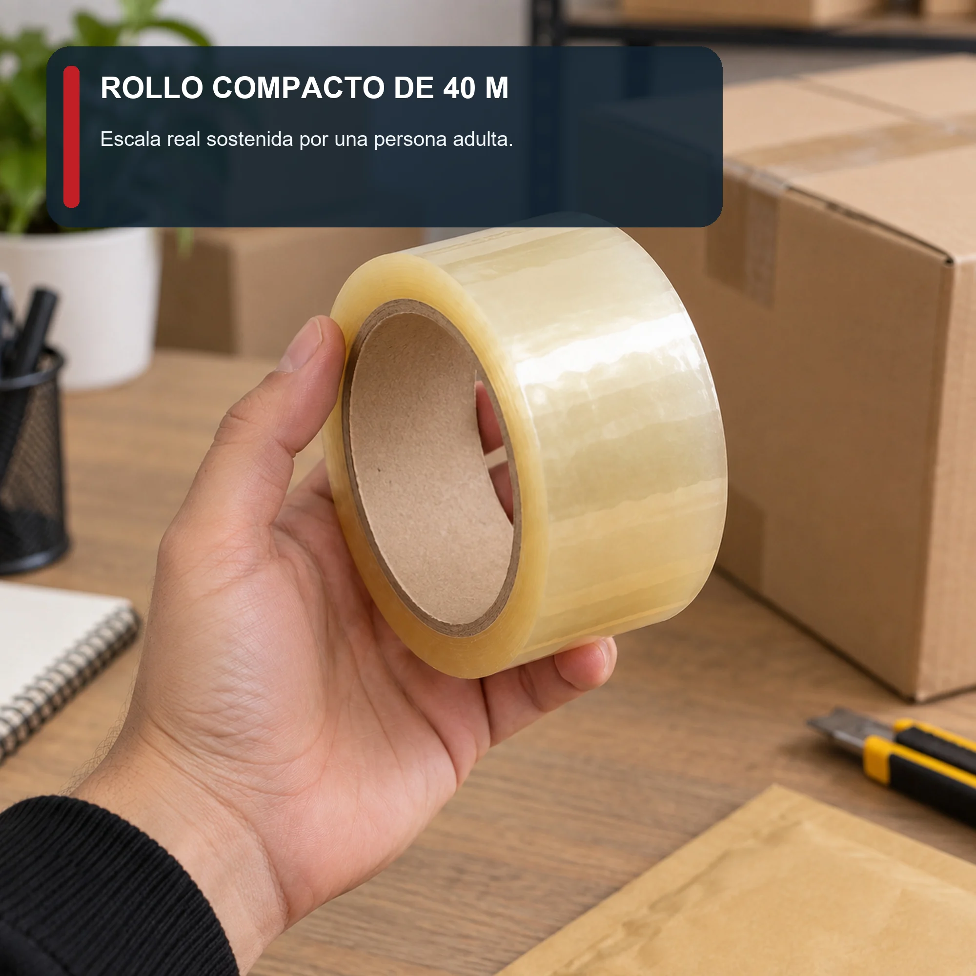 Cinta de Embalaje Transparente Beige, 48 mm × 40 m