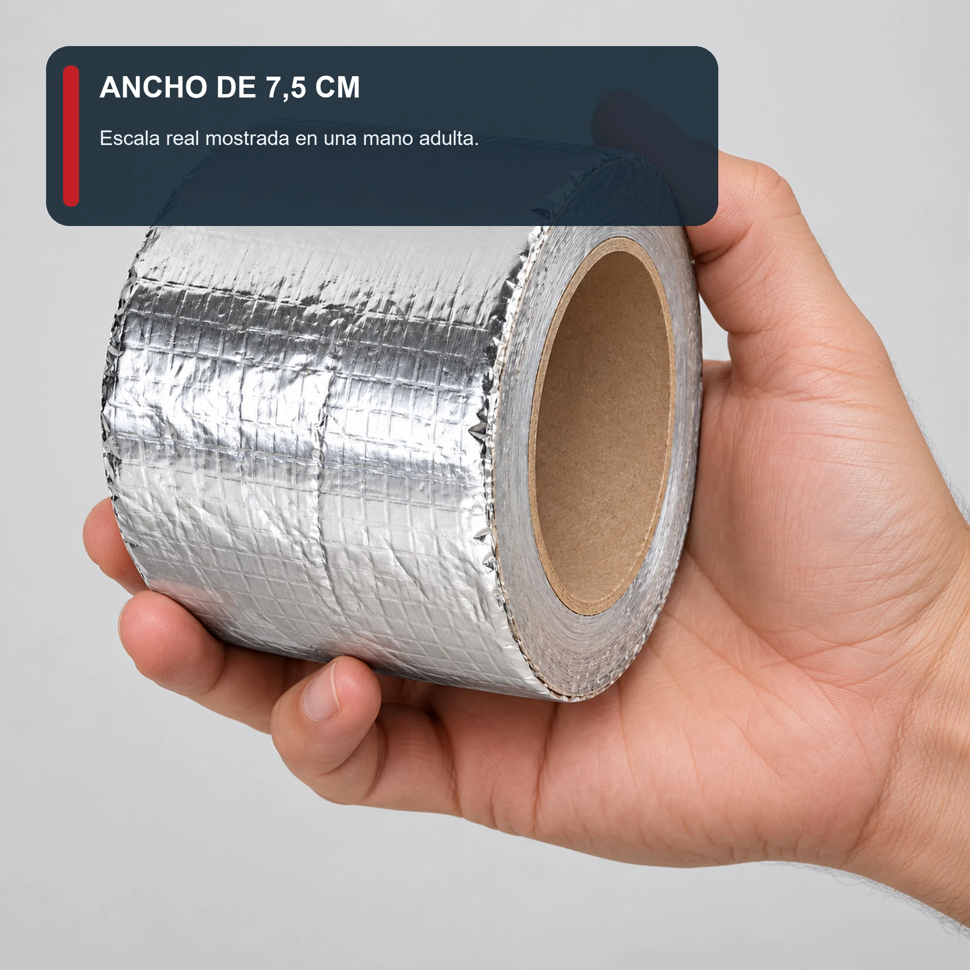 Cinta Impermeable de Aluminio con Butilo, 75 mm × 2,5 m
