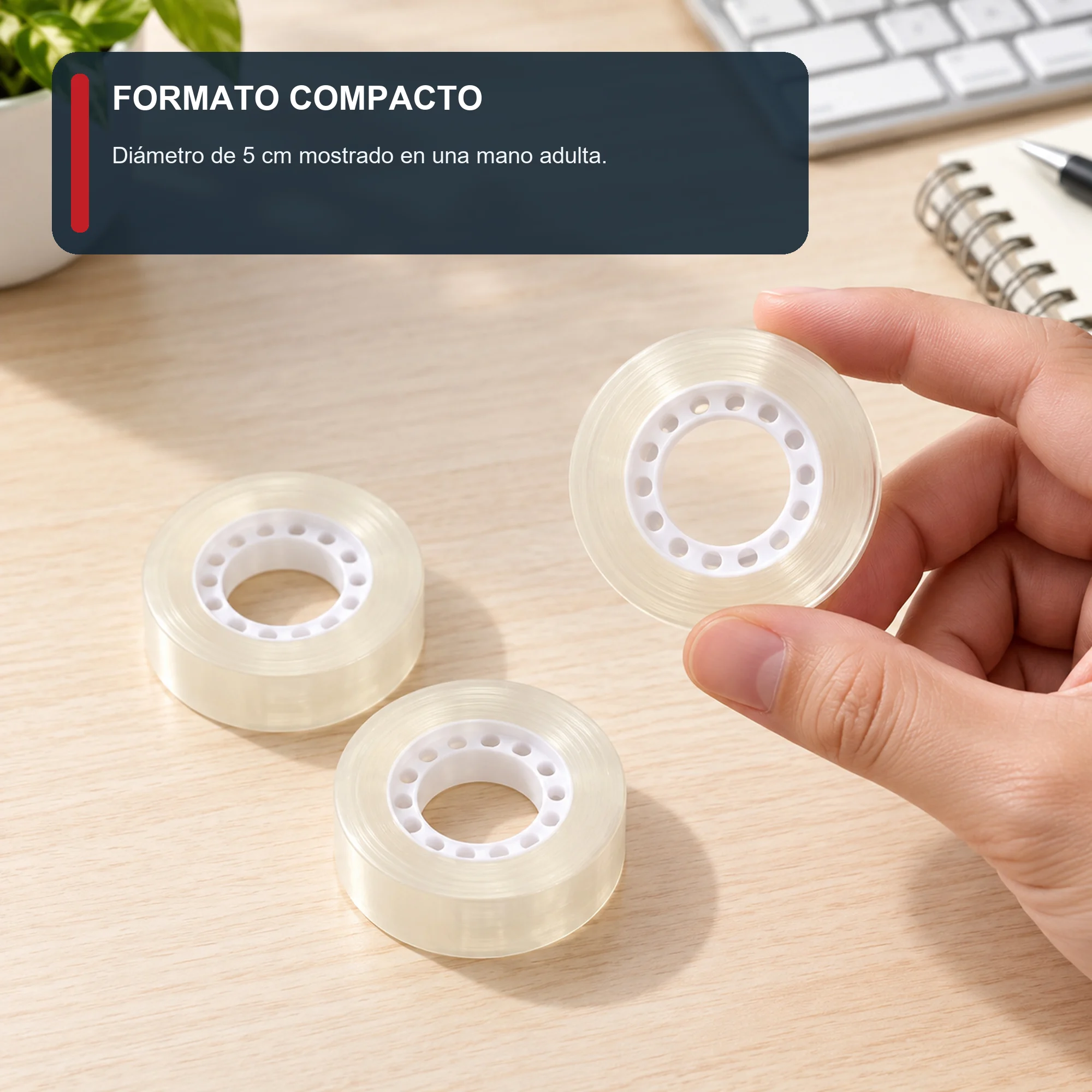 Cinta Adhesiva Transparente, 3 Rollos de 18 mm × 30 m