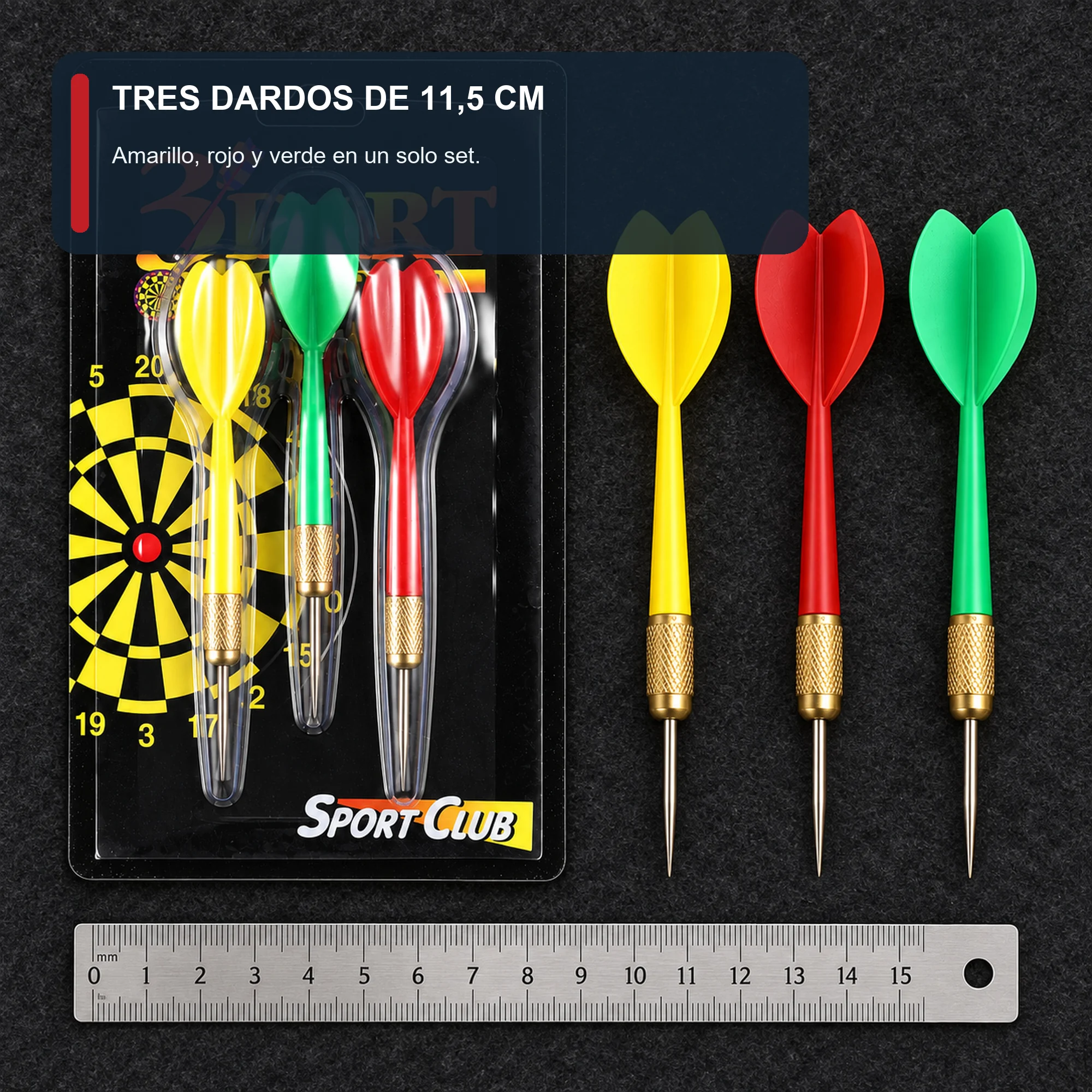 Set de 3 Dardos con Punta Metálica, 11,5 cm