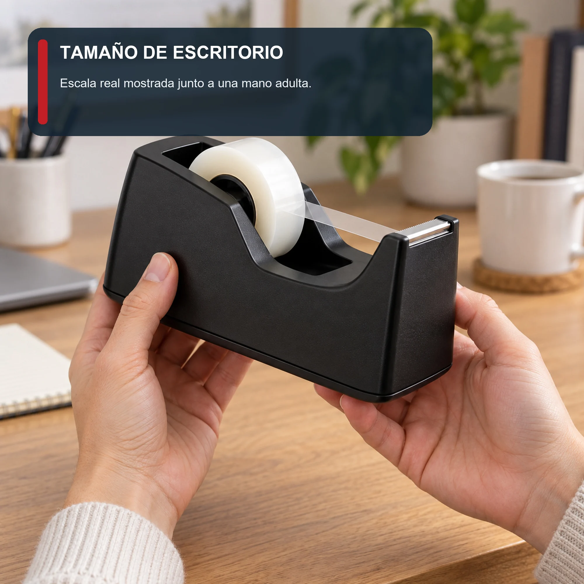 Dispensador de Cinta de Escritorio Negro con Rollo de 15 mm × 15 m