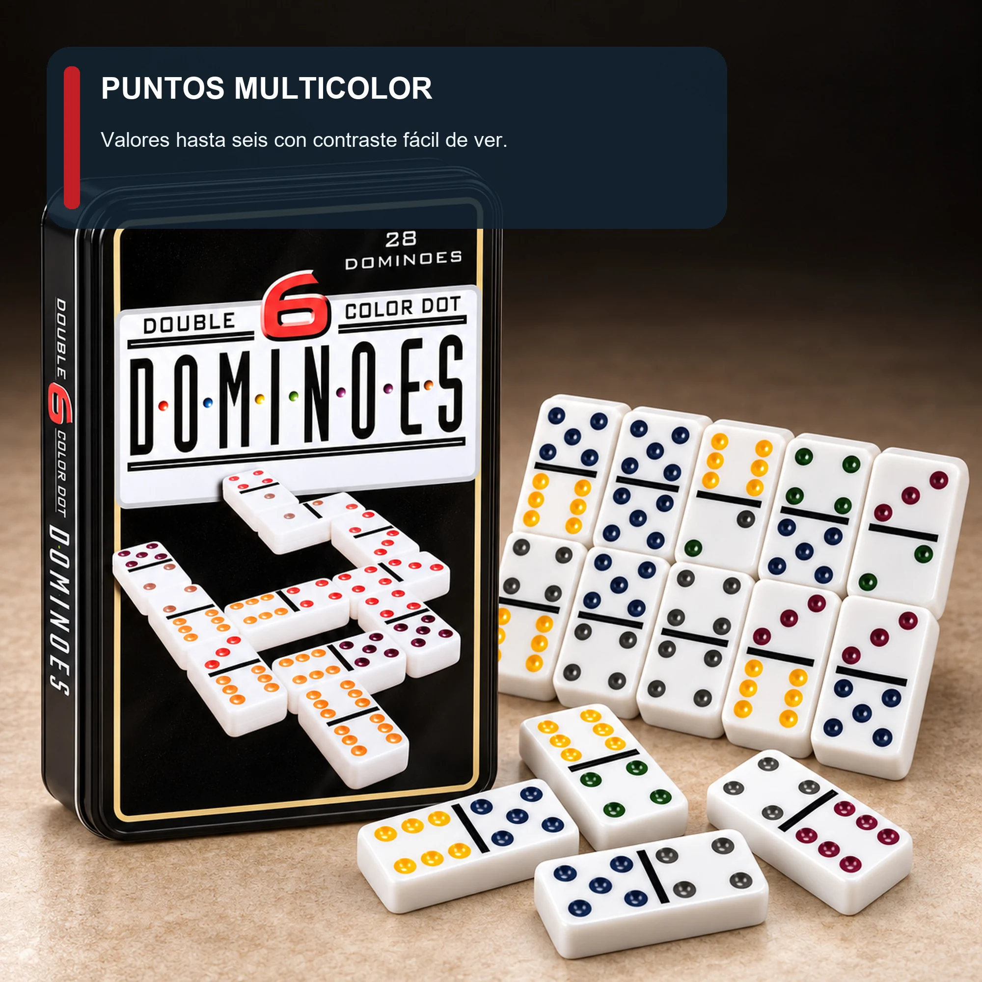 Dominó Doble Seis de 28 Fichas con Caja Metálica