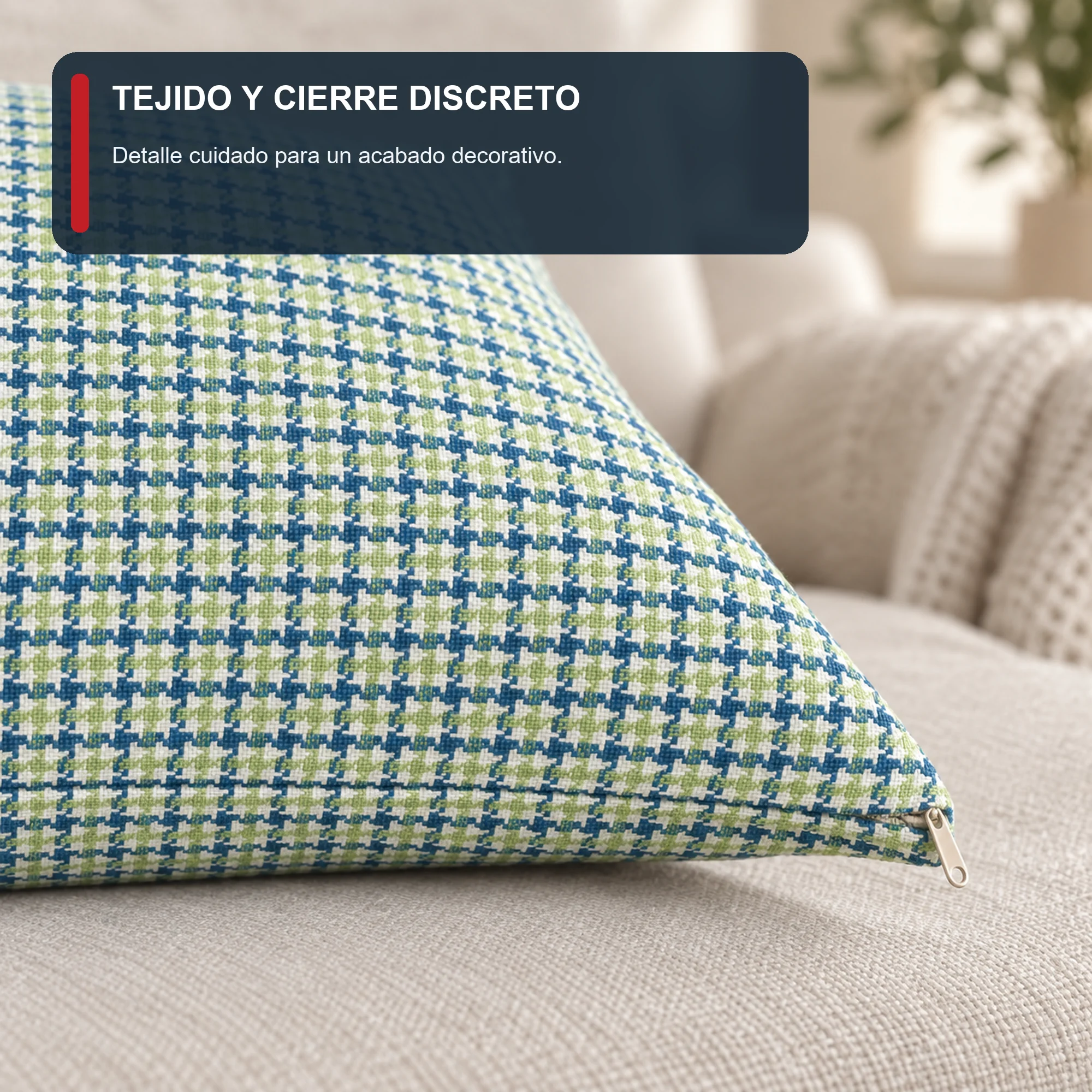 Funda Doble Cara para Cojín con Diseño de Cuadros, 43 × 43 cm