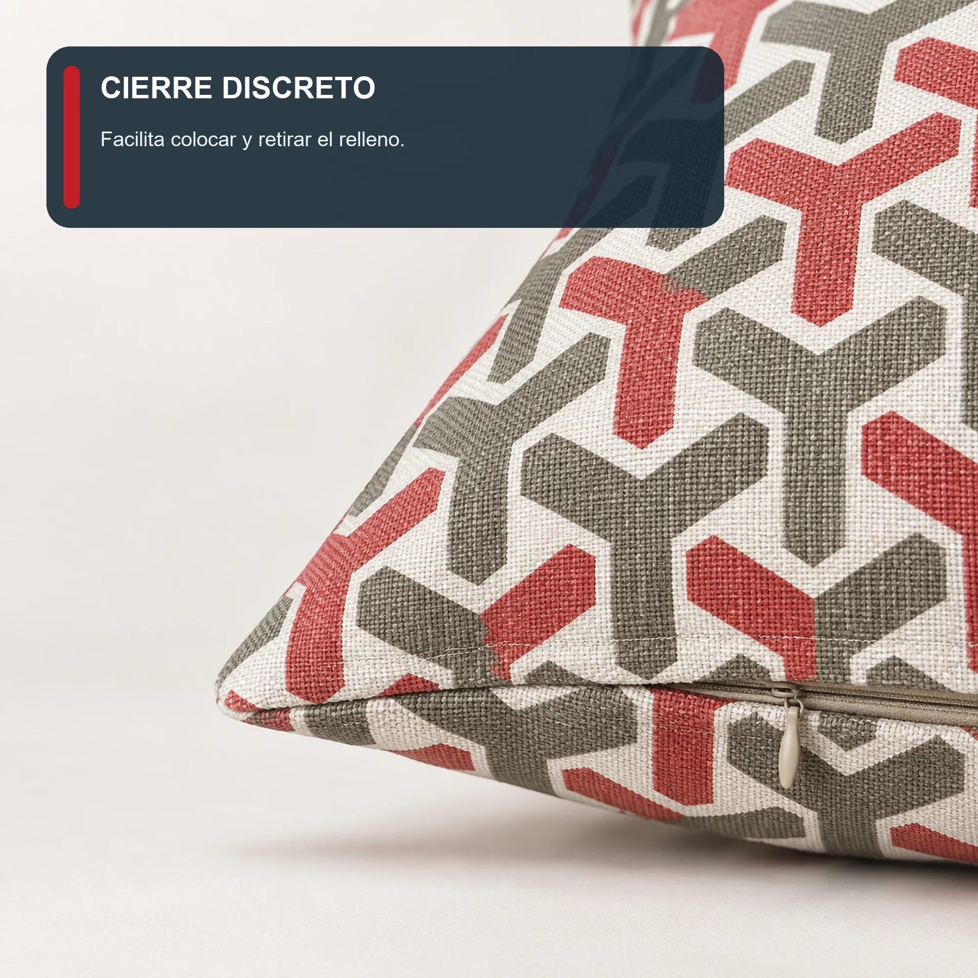 Funda Decorativa para Cojín Geométrico Coral Y Gris, 43 × 43 cm