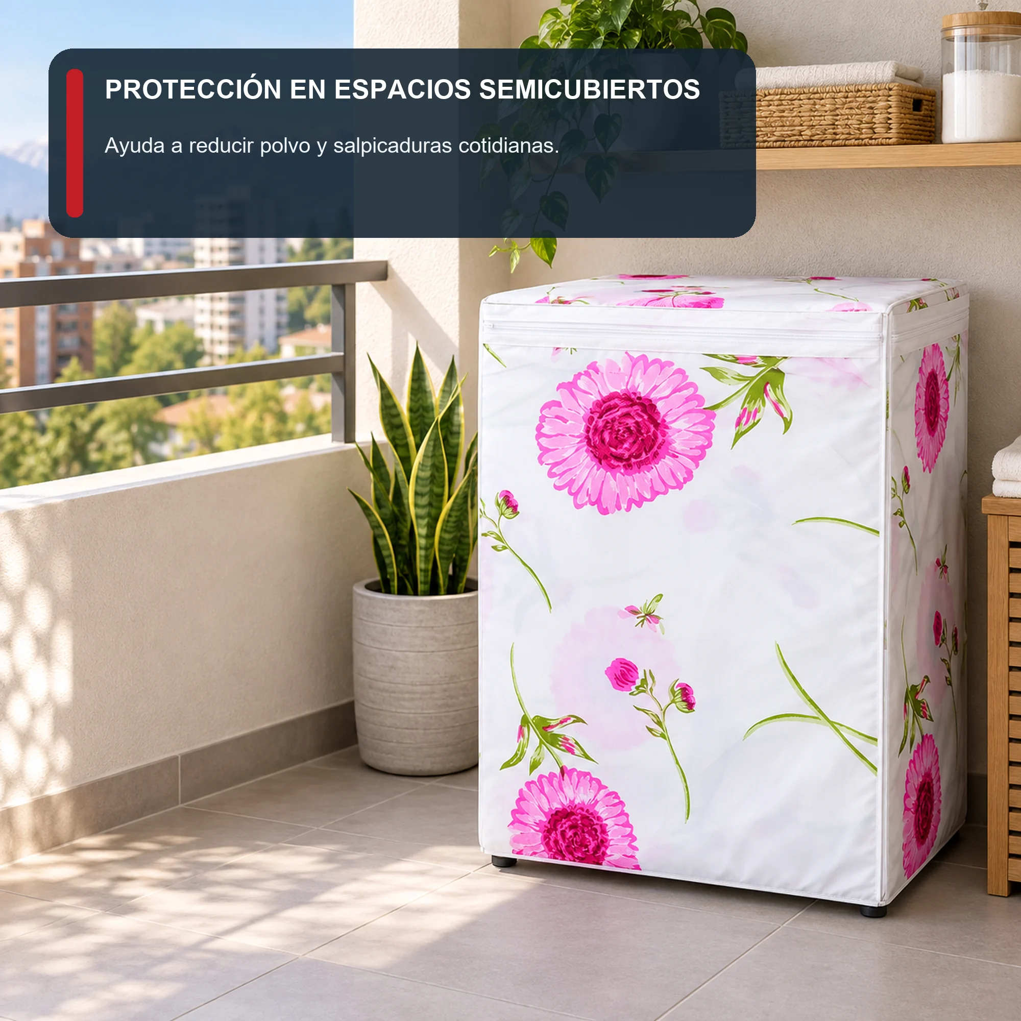 Funda Floral para Lavadora de Carga Frontal, 58 × 62 × 85 cm