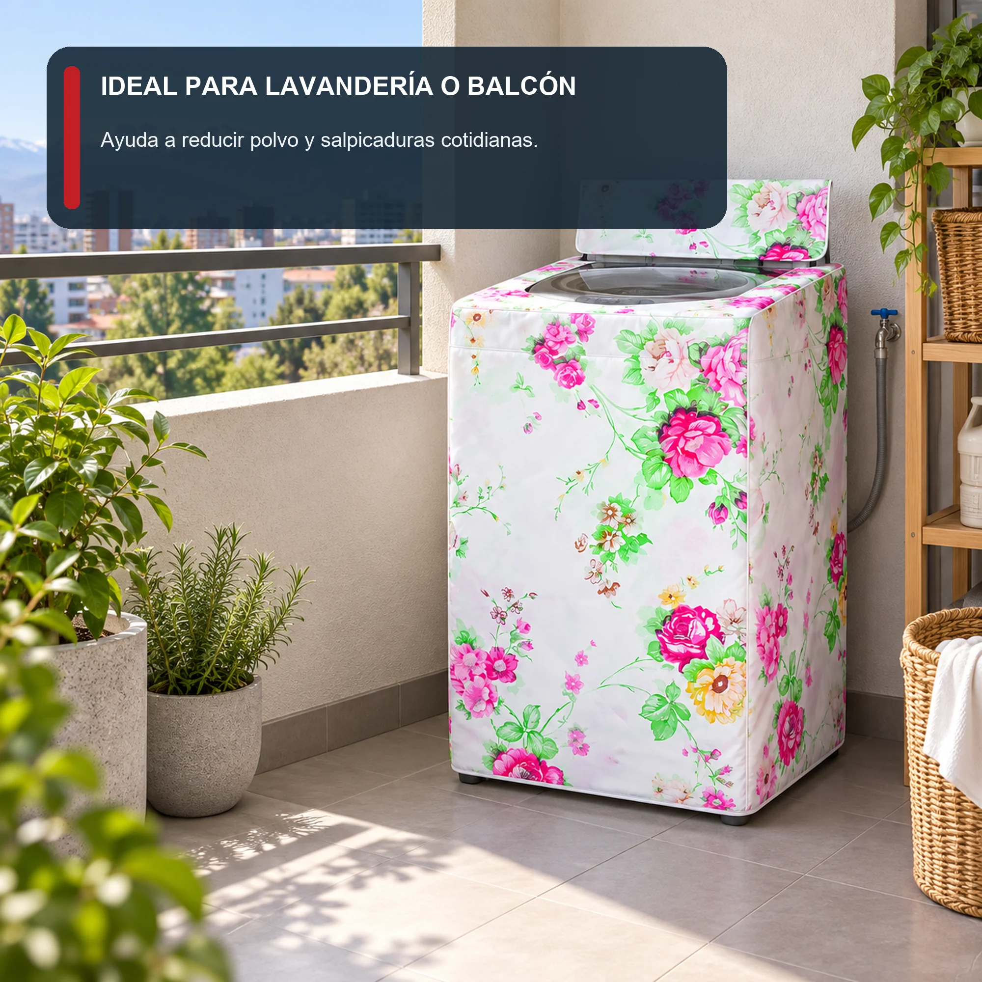 Funda Floral para Lavadora de Carga Superior, 55 × 58 × 87 cm