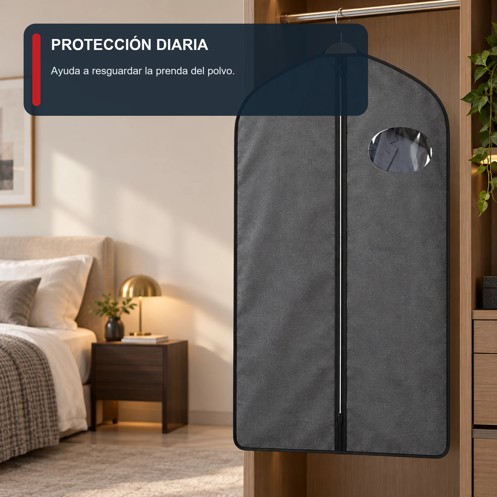 Funda de Traje Gris de Tela No Tejida con Cierre, 60 × 100 cm, 1 Unidad