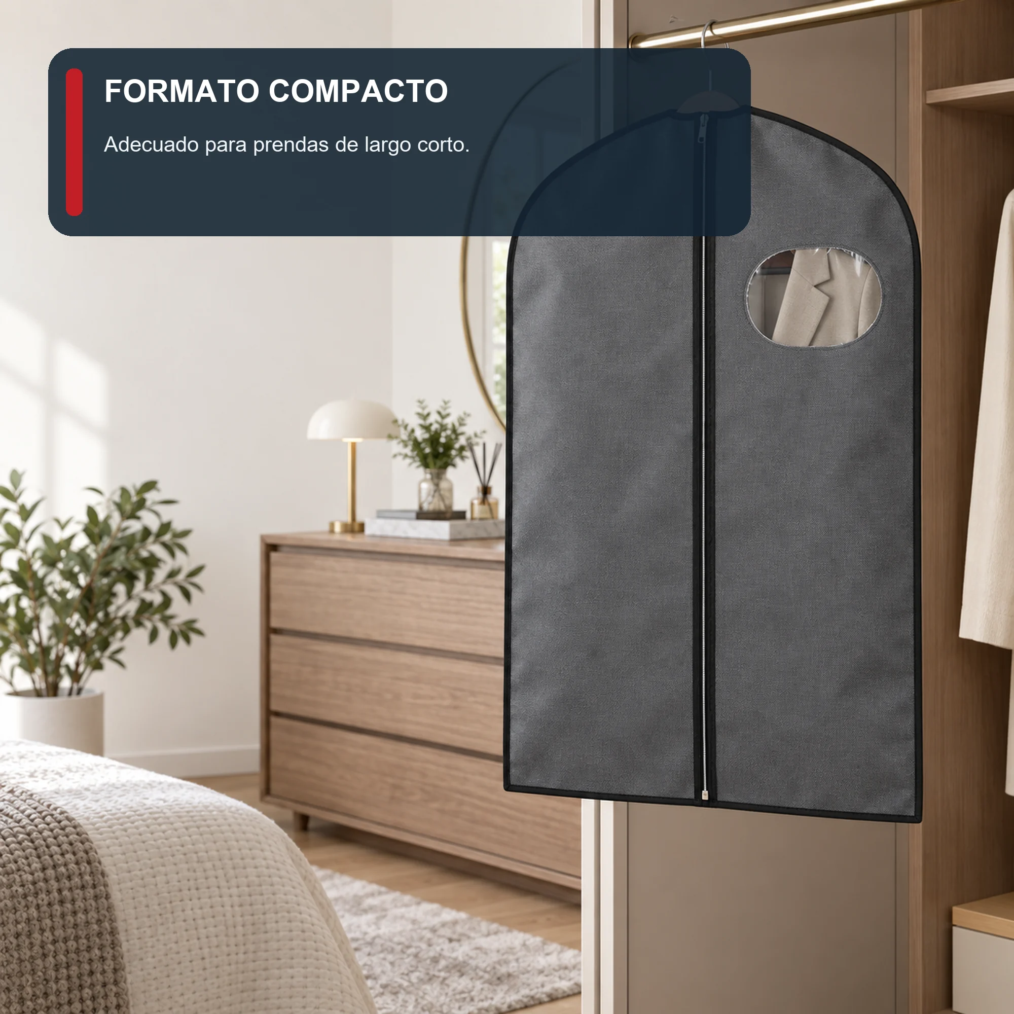 Funda de Traje Gris de Tela No Tejida con Cierre, 60 × 90 cm, 1 Unidad