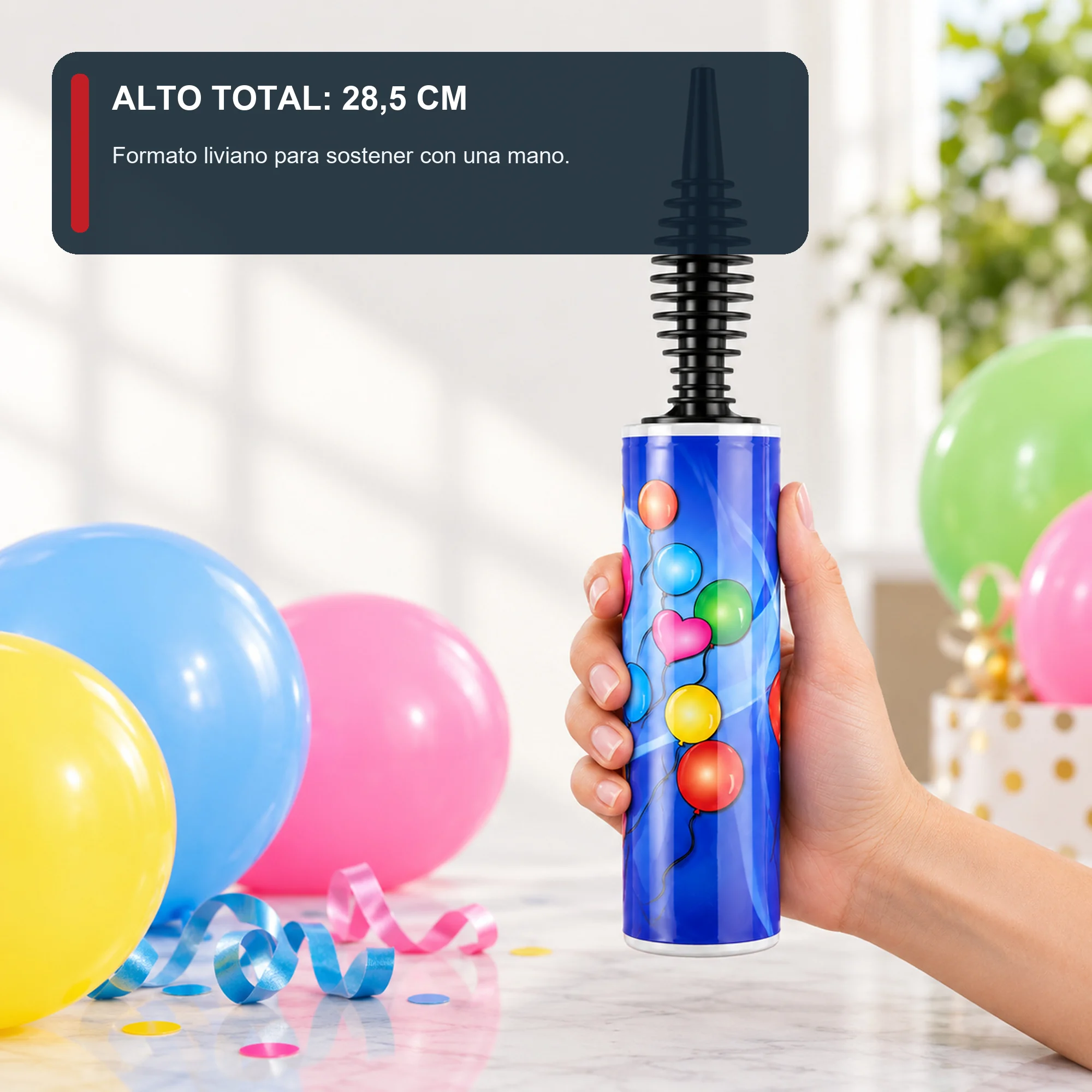 Inflador Manual para Globos Diseño Fiesta, 28,5 cm