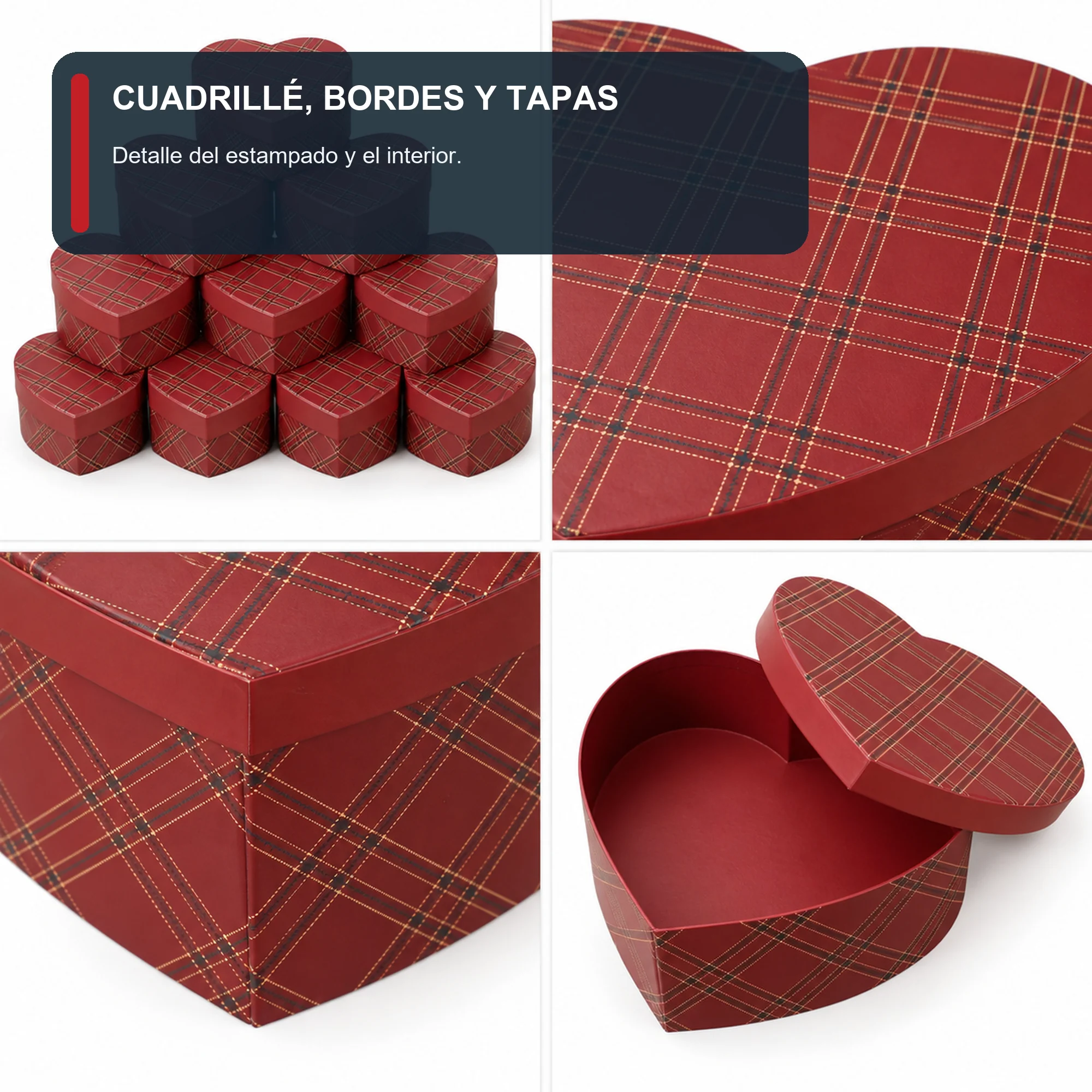 Juego de 10 Cajas de Regalo Juego De Cajas Corazón Con Cuadrillé, Tamaños Surtidos