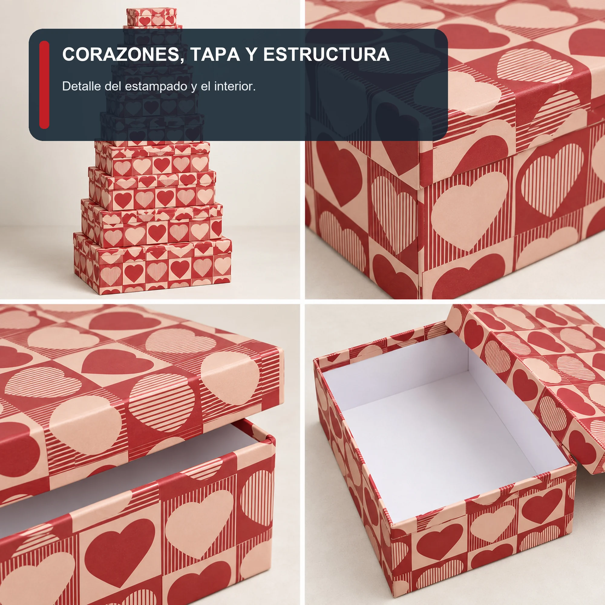 Juego de 10 Cajas de Regalo Juego Rectangular Con Corazones, Tamaños Surtidos