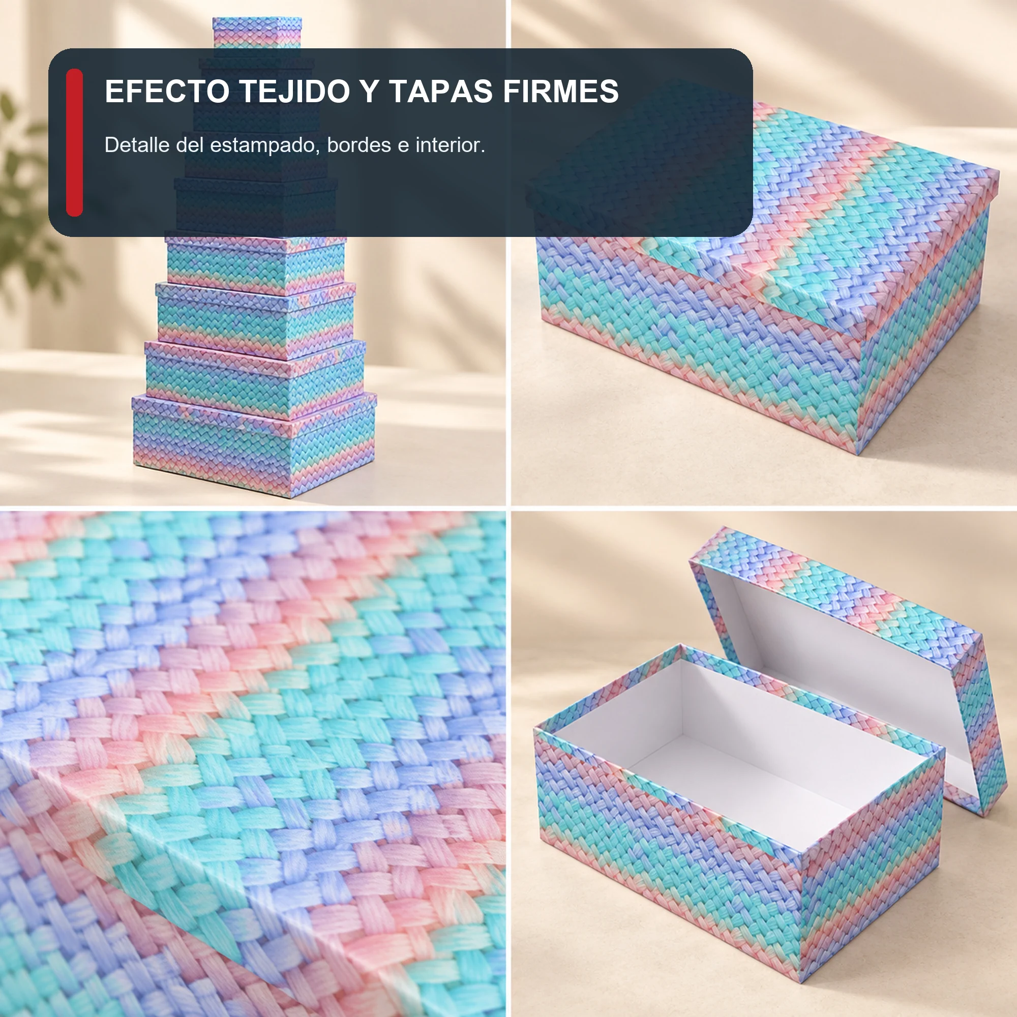 Juego de 10 Cajas de Regalo Juego Rectangular Con Efecto Tejido Pastel, Tamaños Surtidos