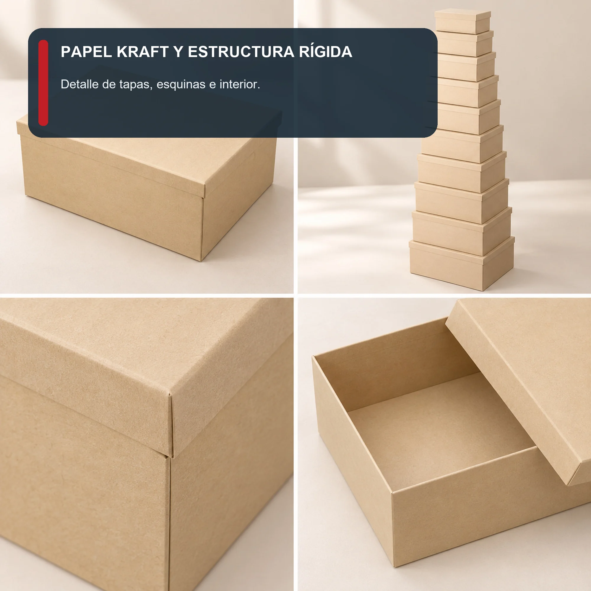 Juego de 10 Cajas de Regalo Juego Rectangular Kraft Natural, Tamaños Surtidos
