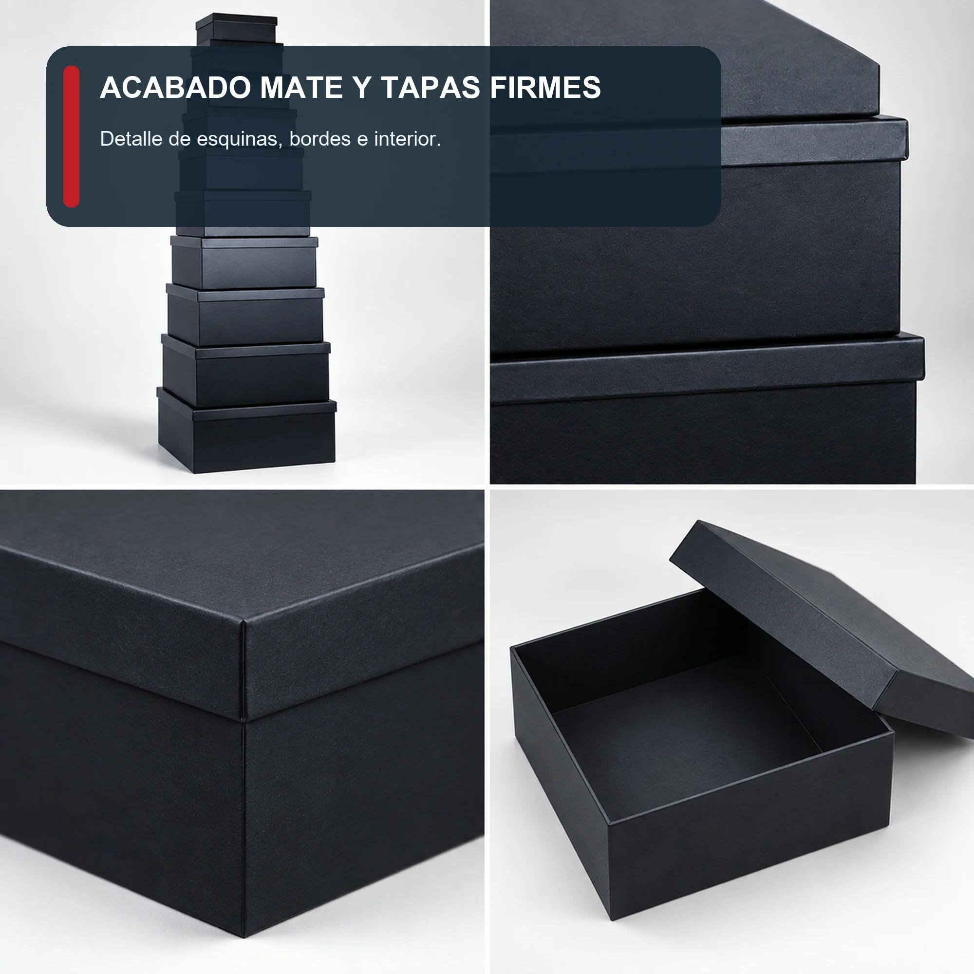 Juego de 10 Cajas de Regalo Juego Rectangular Negro Mate, Tamaños Surtidos