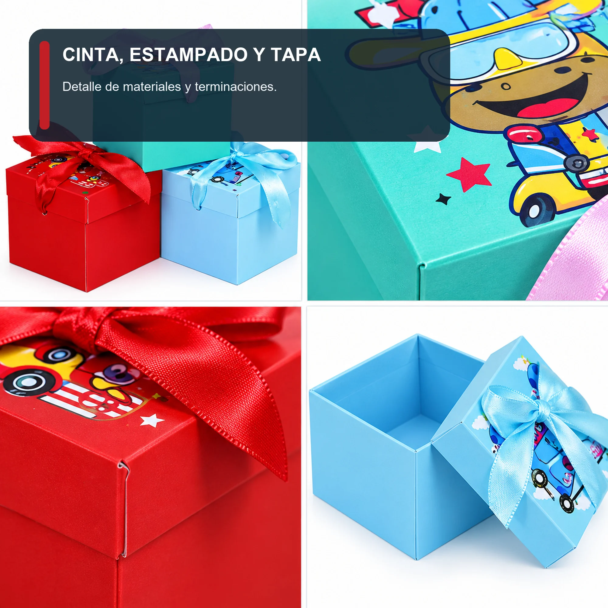 Juego de 3 Cajas de Regalo Juego De Cajas Infantiles Con Vehículos Y Lazo, Tres Tamaños