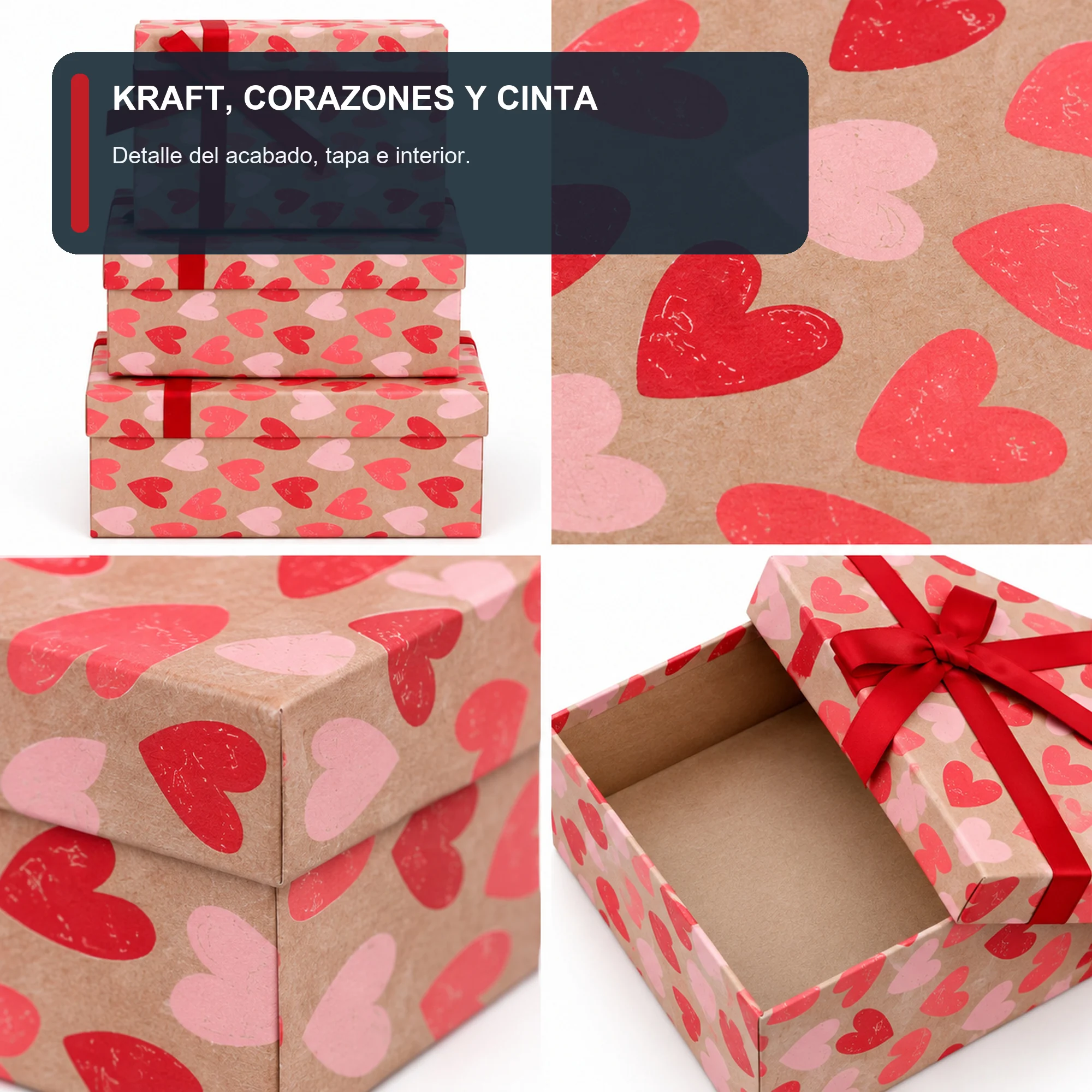 Juego de 3 Cajas de Regalo Juego De Cajas Kraft Con Corazones, Tres Tamaños