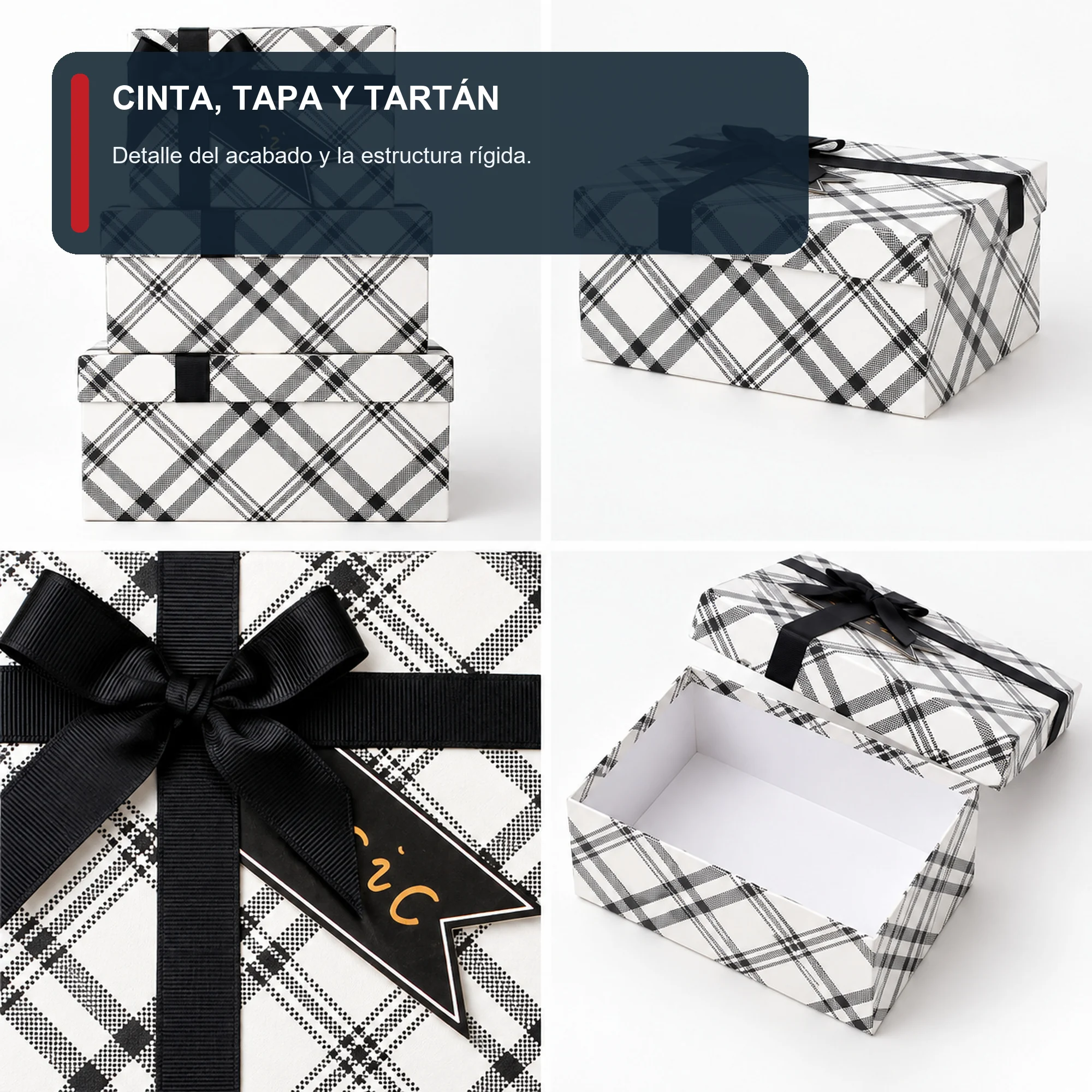 Juego de 3 Cajas de Regalo Juego Rectangular De Tartán, Tres Tamaños
