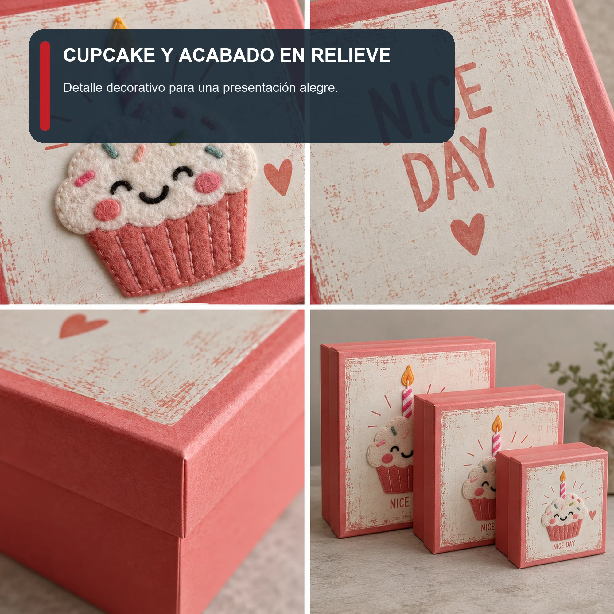 Juego de 3 Cajas de Regalo Juego De Cajas Cuadradas Con Cupcake, Tres Tamaños