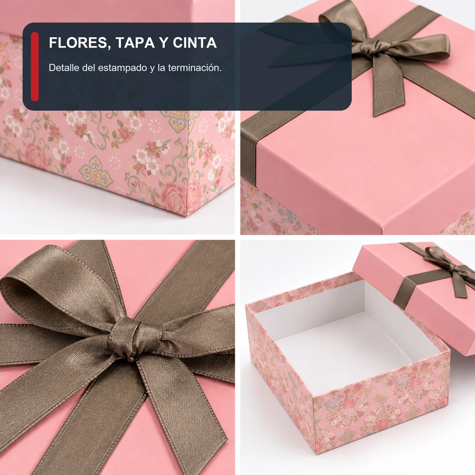Juego de 3 Cajas de Regalo Juego De Cajas Rosadas Con Laterales Florales, Tres Tamaños