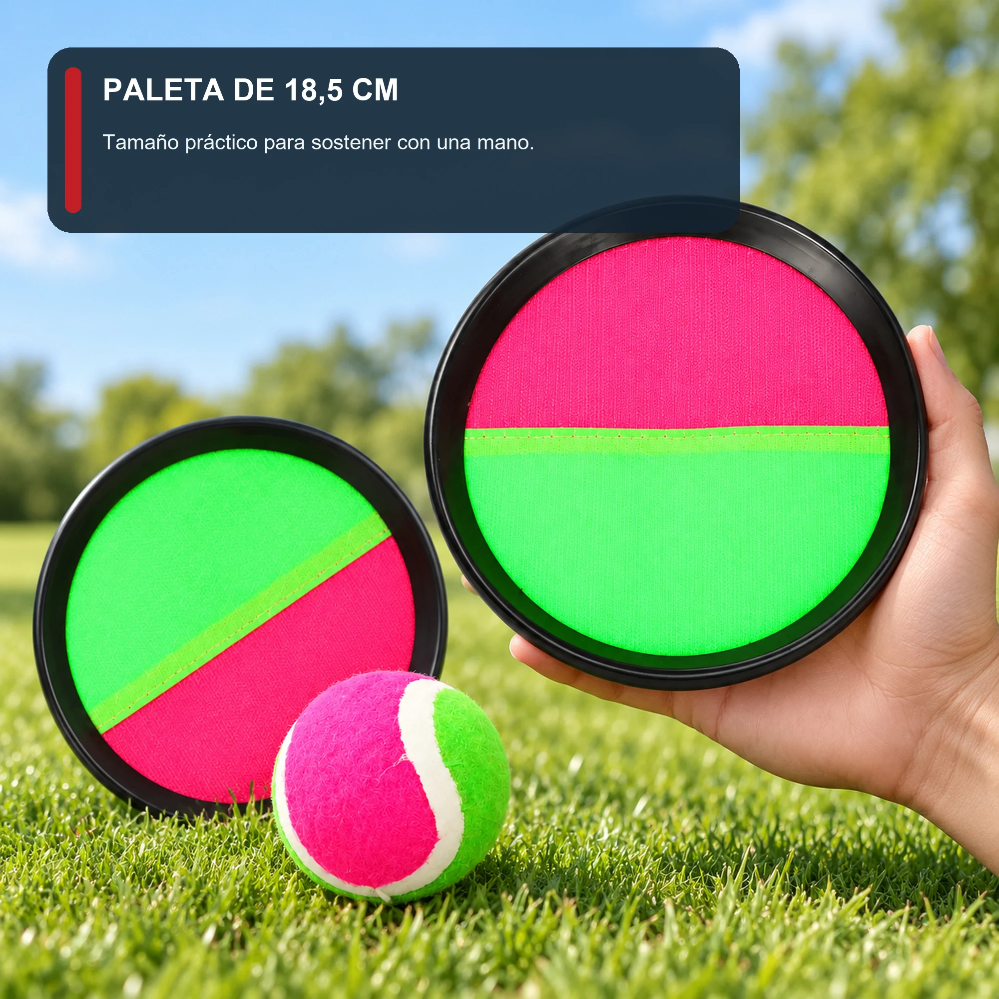 Juego de Atrapar Pelota con Paletas Adhesivas, 18,5 cm