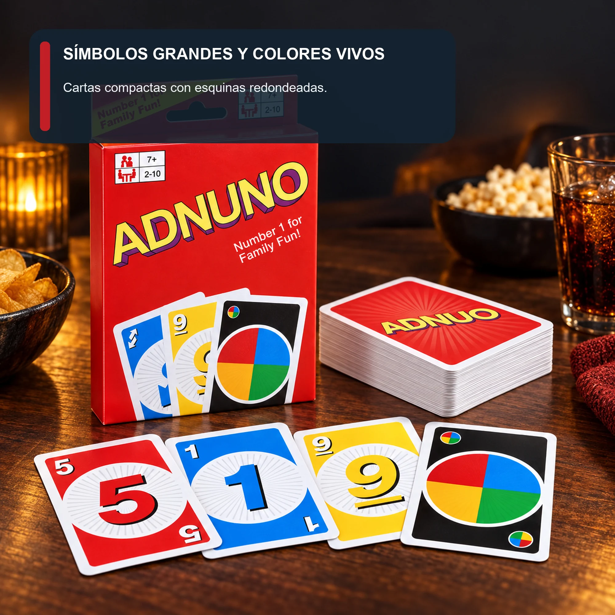 Juego de Cartas Familiar ADNUO de Números y Colores, 2–10 Jugadores
