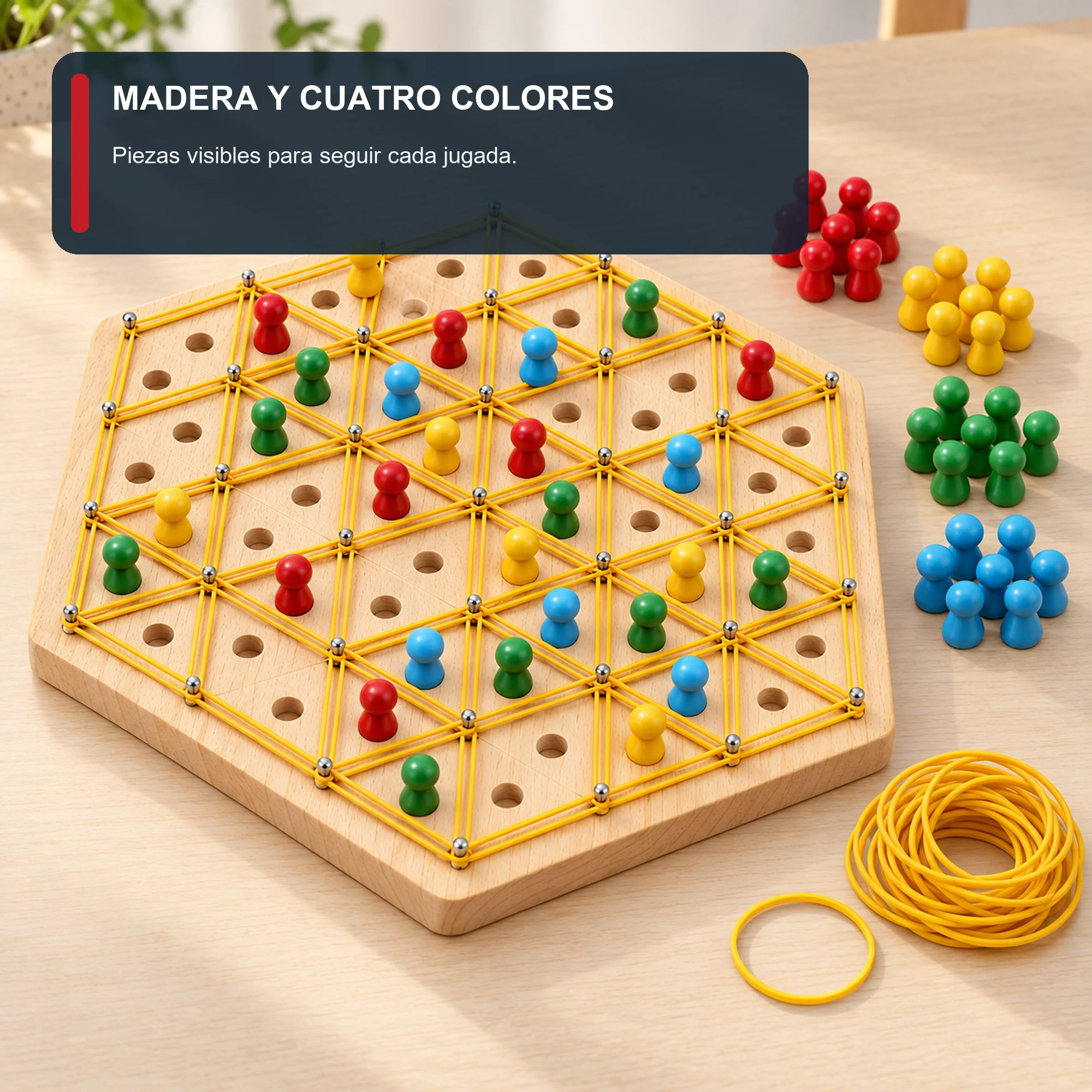 Juego Chain Chess de Madera con Elásticos, 2–4 Jugadores