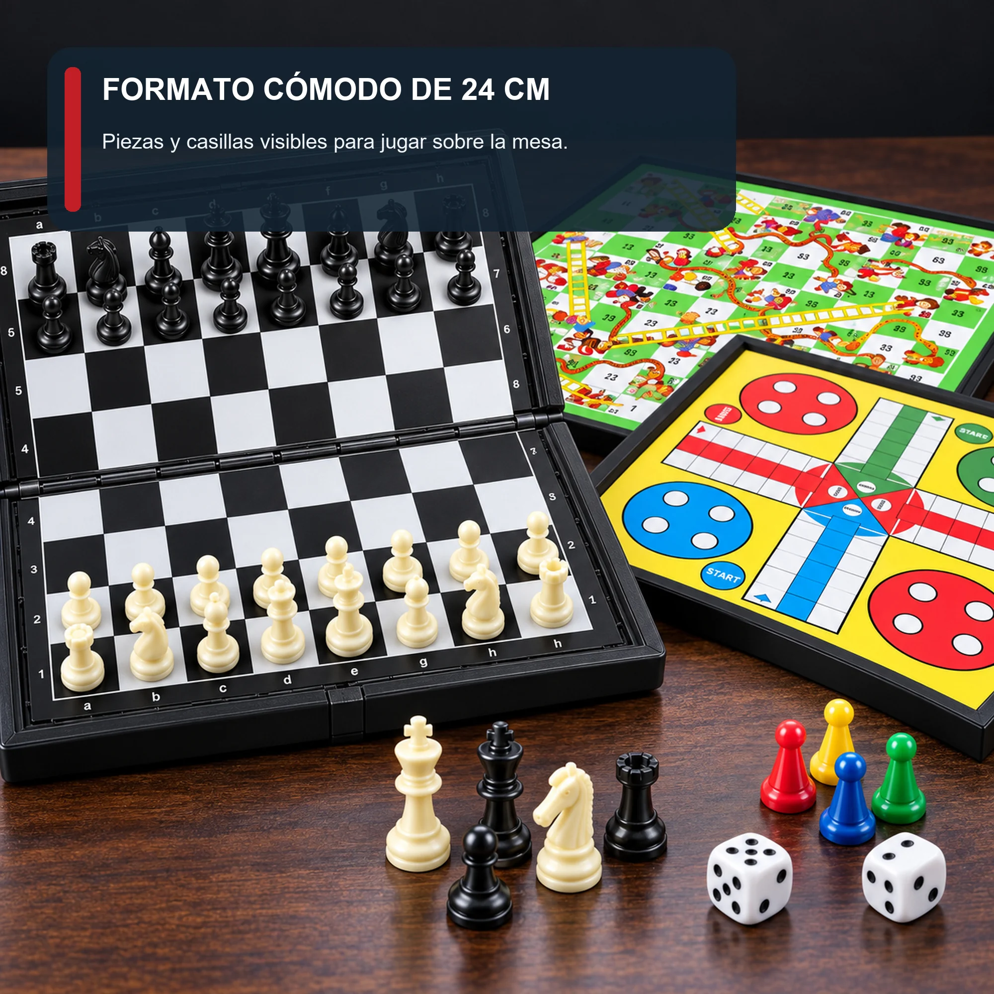 Juego de Mesa 3 en 1 con Tablero Plegable, 24 × 24 cm