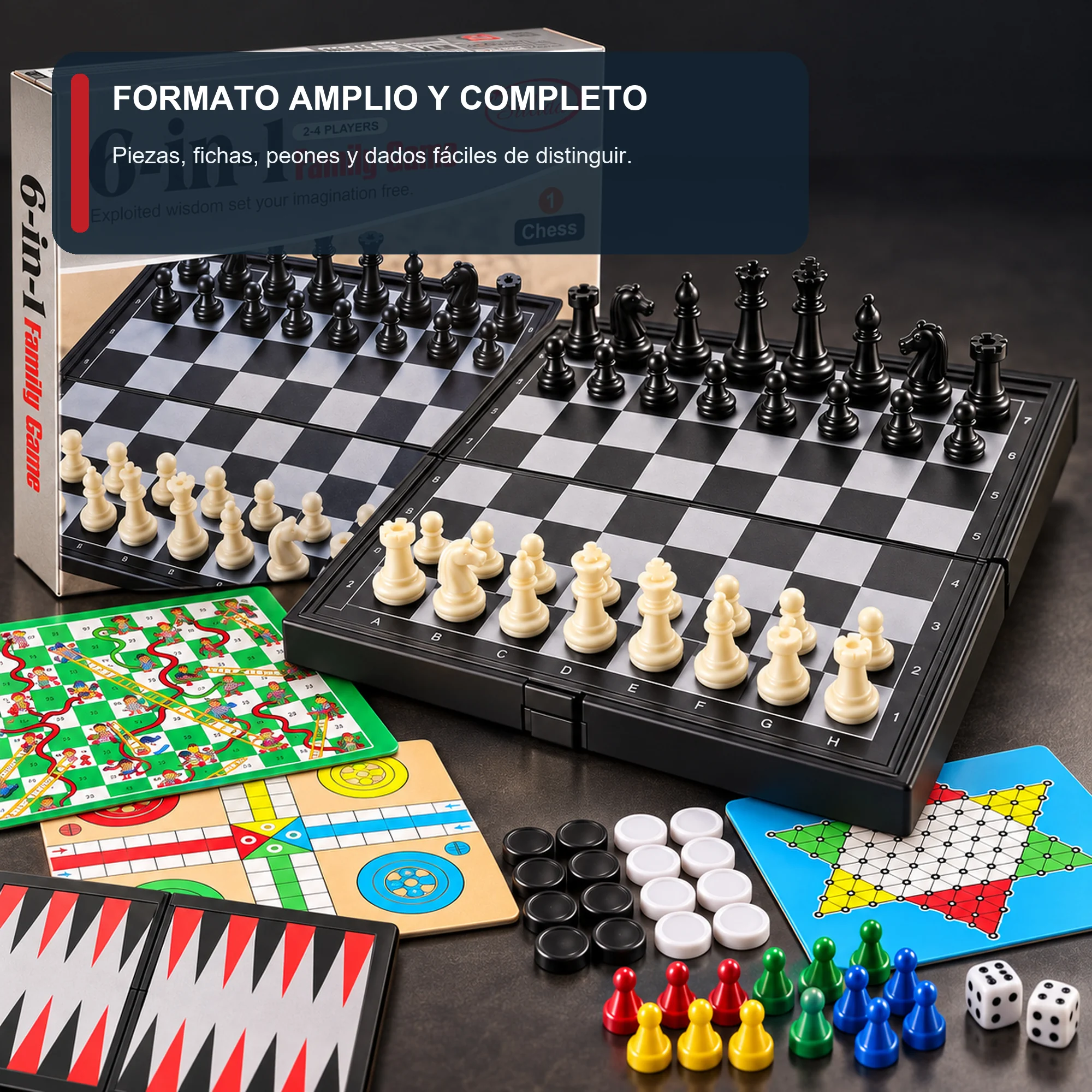 Juego de Mesa Sulida 6 en 1 para 2–4 Jugadores, 24,5 × 24,7 cm