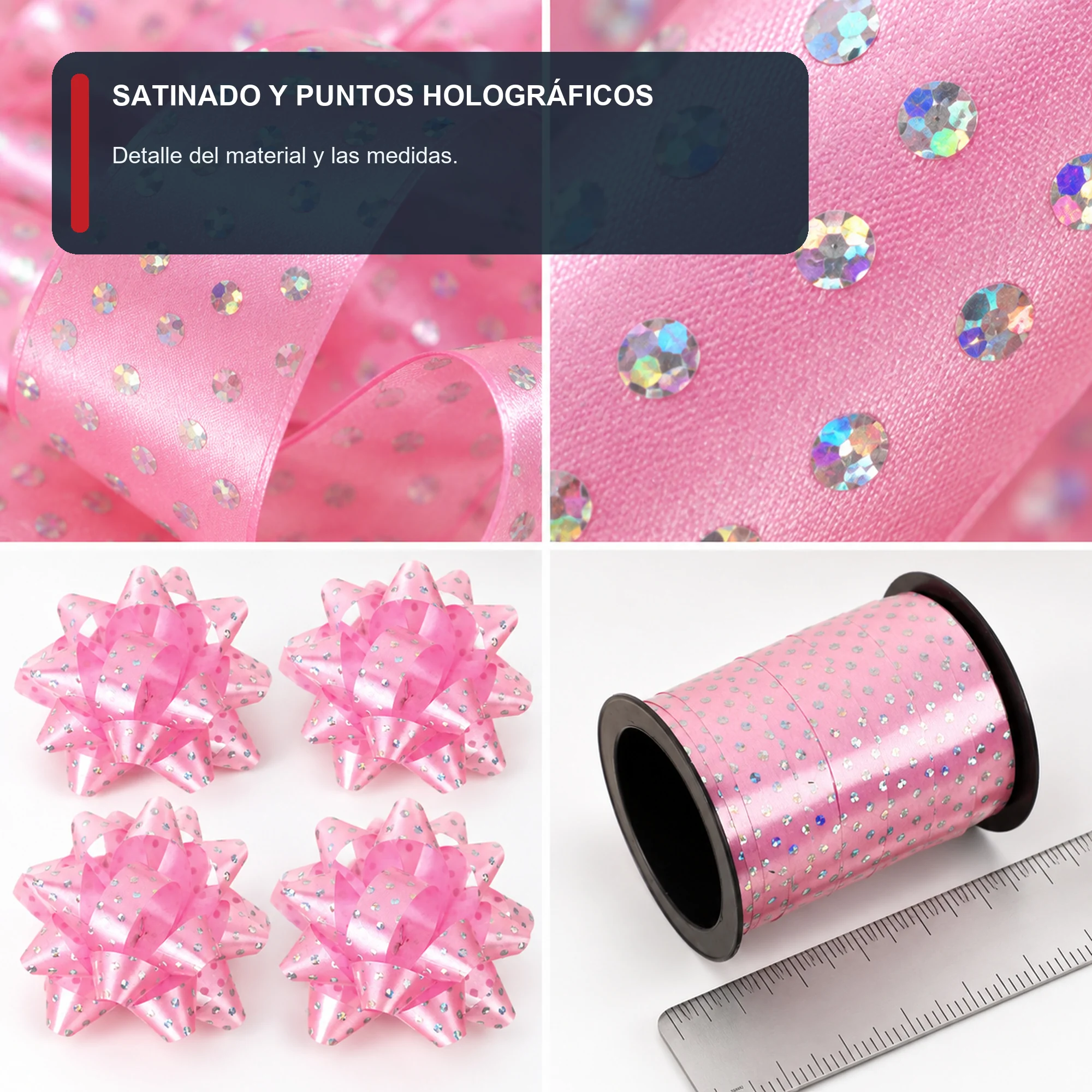 Kit de 4 Lazos de Malla con Rollo de Cinta, Lazos de 5 cm, Color Surtido