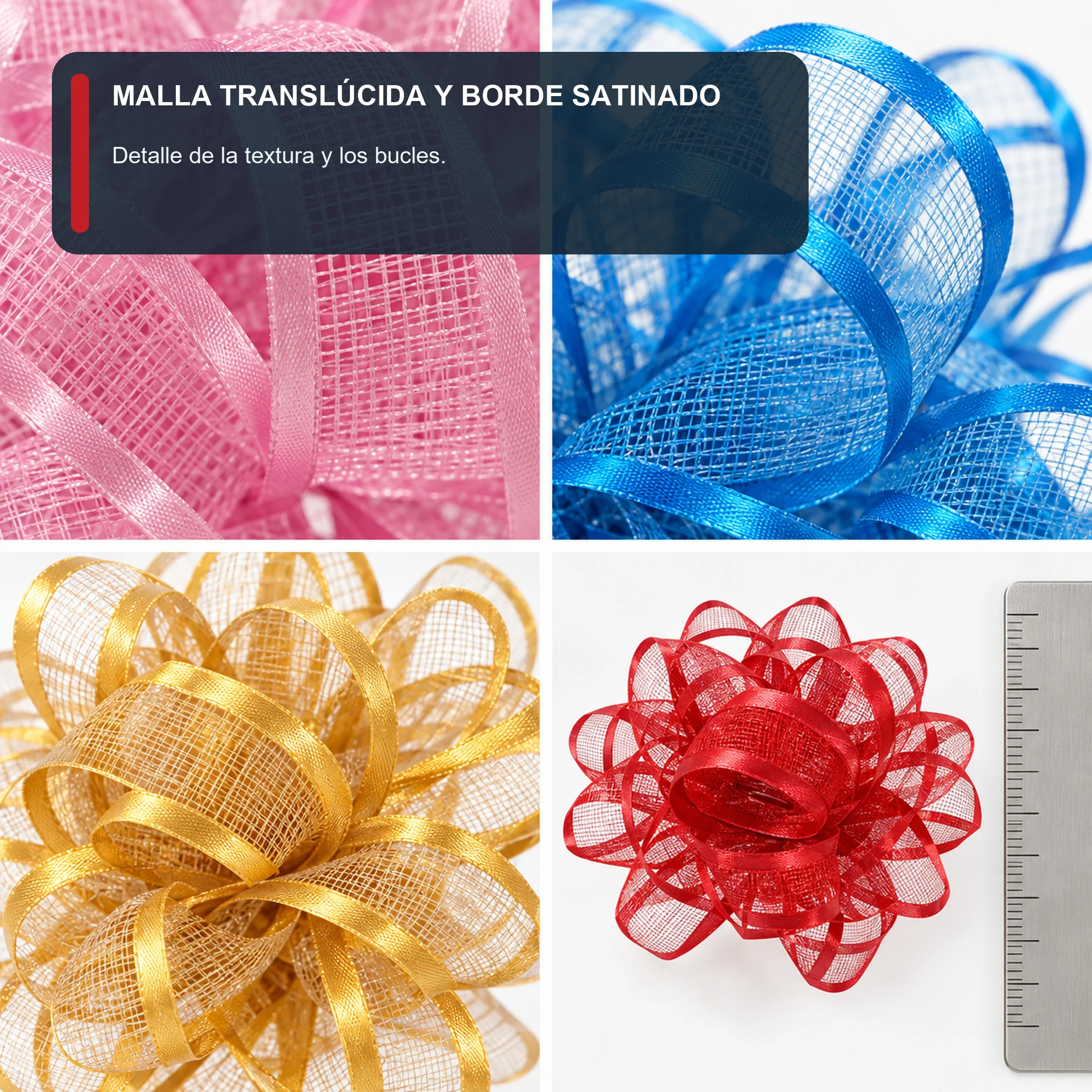Lazos de Malla para Regalo, 5,5 cm (2,2 in) de diámetro aprox., 12 Unidades, Colores Surtidos