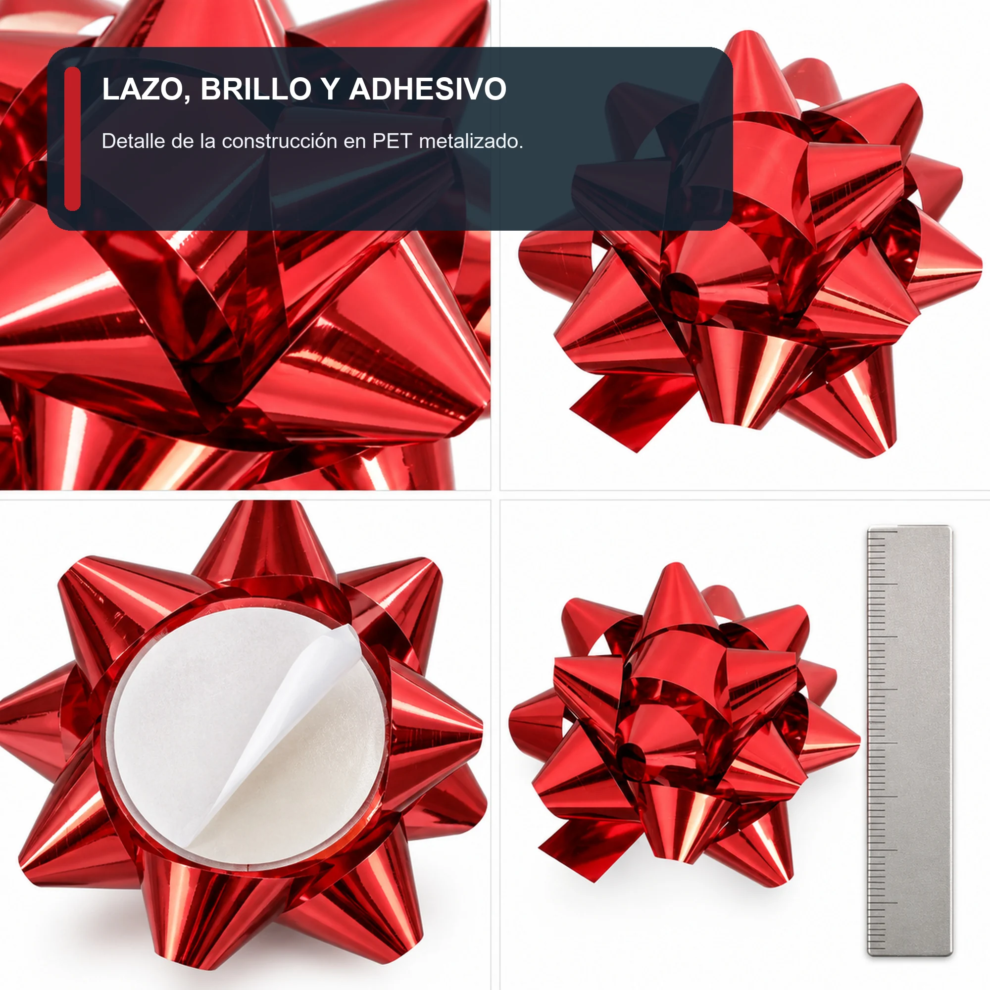 Lazos Estrella Metálicos Adhesivos, 6 cm (2,4 in) de diámetro aprox., 6 Unidades, Colores Surtidos