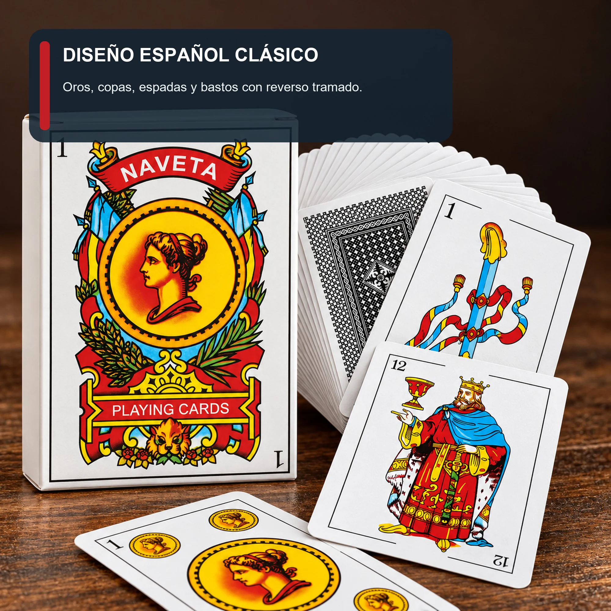 Mazo de Naipes Españoles Jumbo Naveta, 8,5 × 12,2 cm