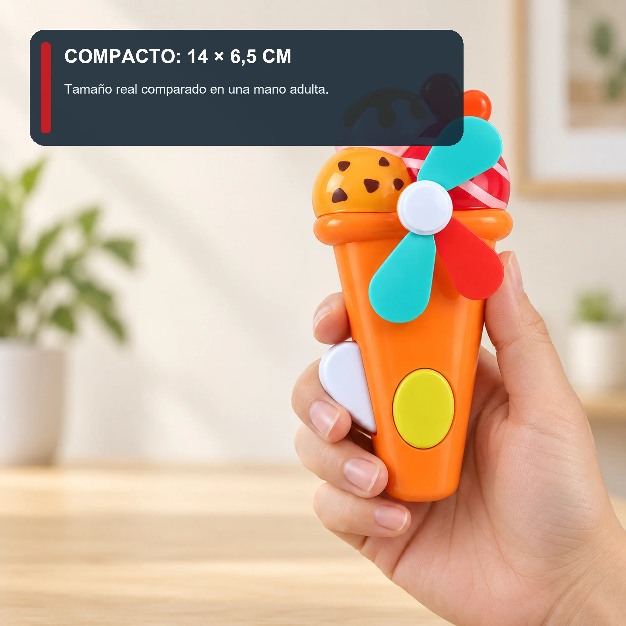 Mini Ventilador Manual con Diseño de Helado, 14 × 6,5 cm, Color Surtido