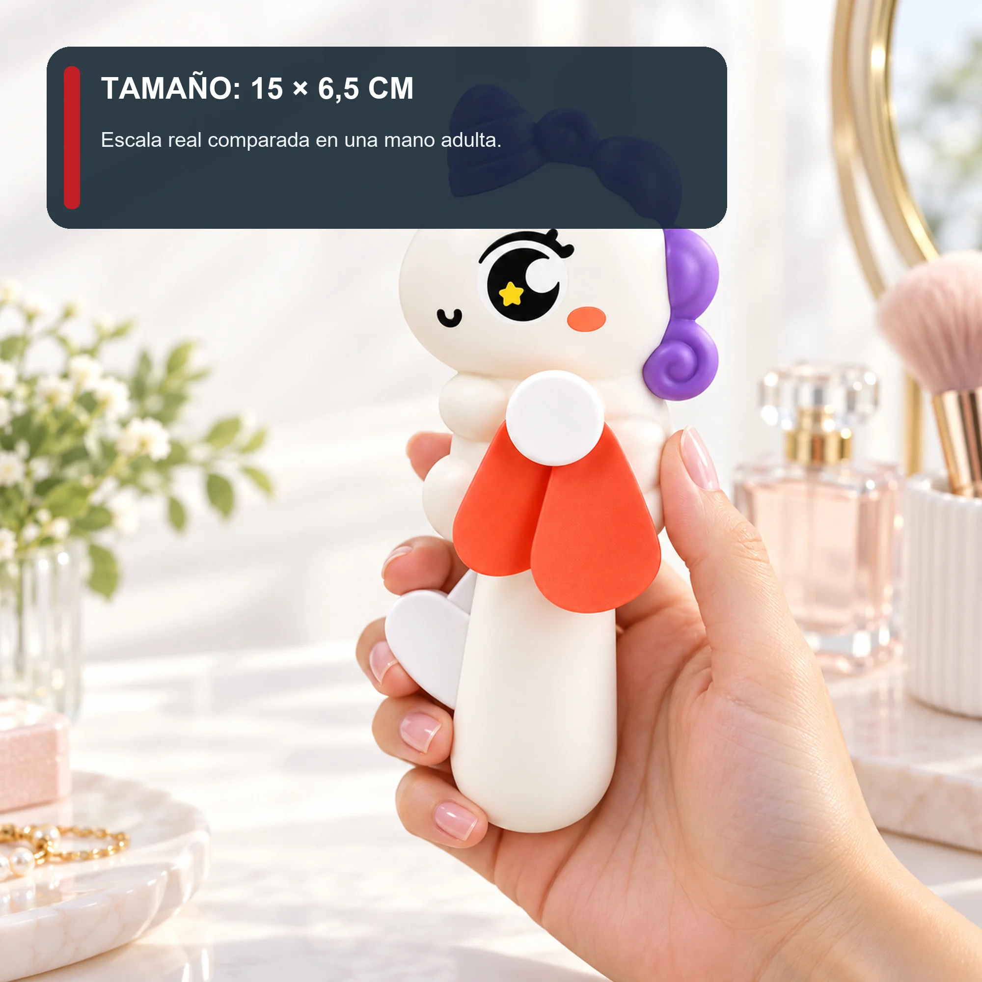 Mini Ventilador Manual Unicornio, 15 × 6,5 cm, Color Surtido