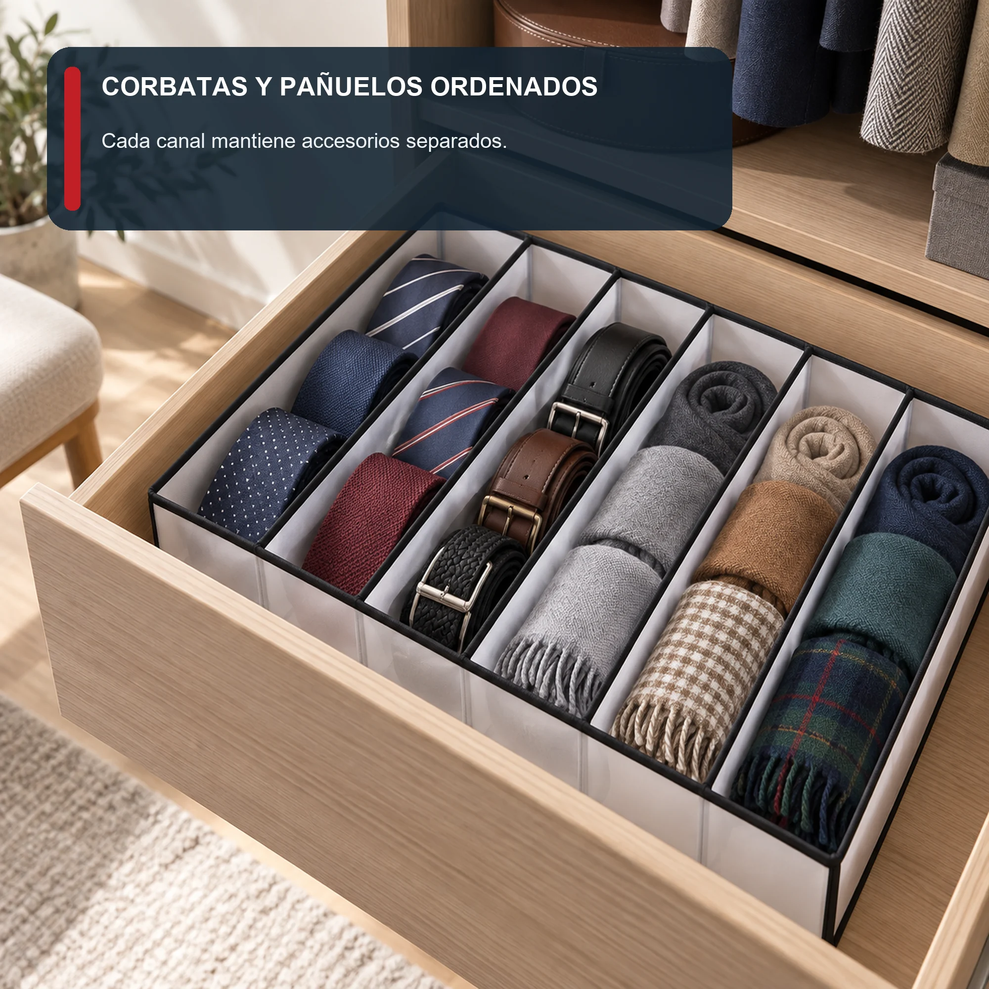 Organizador de Cajón de 6 Compartimentos de PEVA y PP, 32 × 32 × 12 cm, 1 Unidad