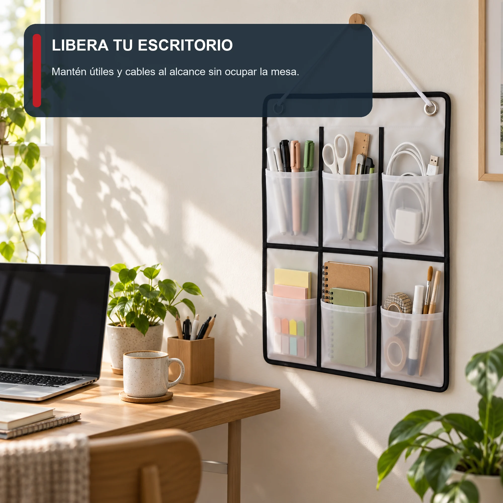 Organizador Colgante de 6 Bolsillos de PEVA y PP, 36 × 59 cm, 1 Unidad
