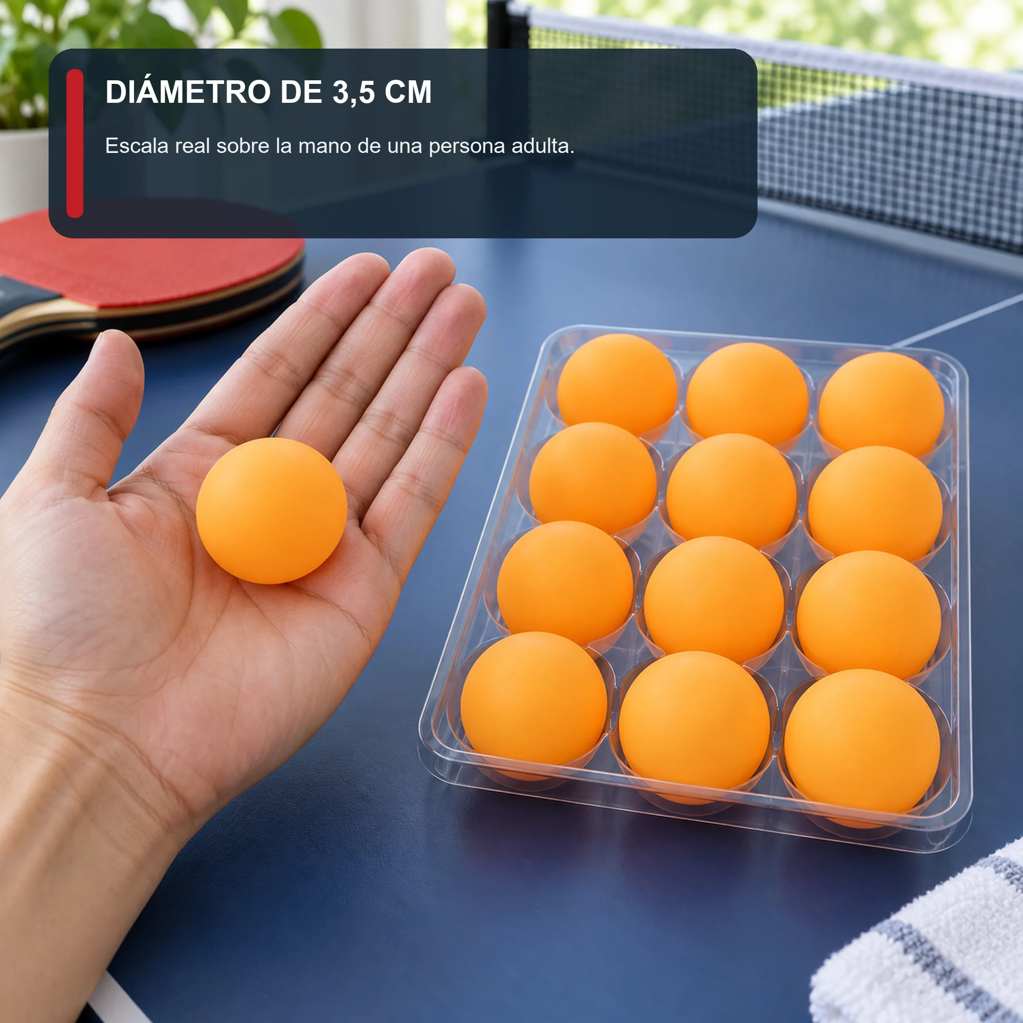 Pelotas de Tenis de Mesa Naranjas, 3,5 cm, Pack de 12