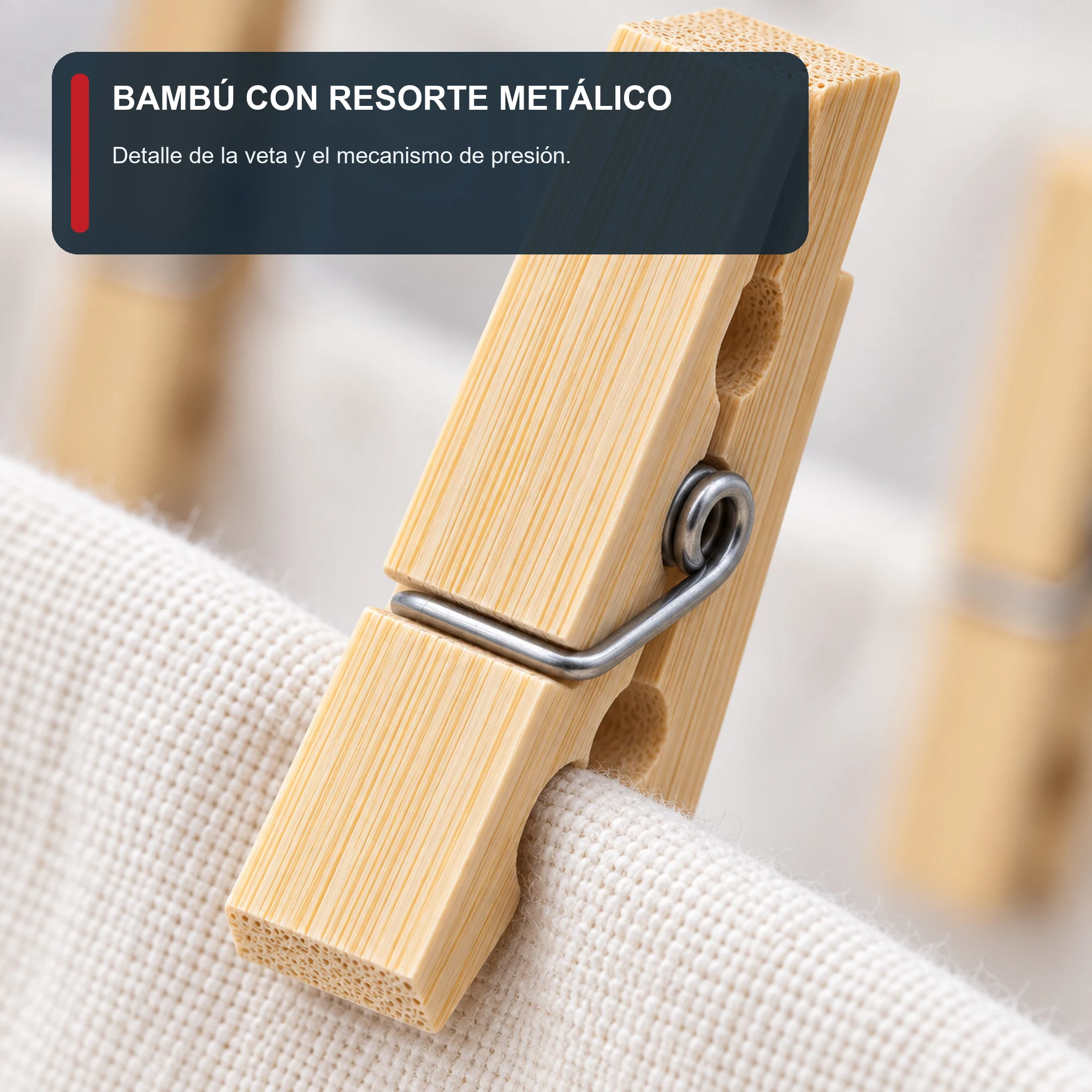 Set de 20 Pinzas para Ropa, Bambú Y Metal, 6 cm