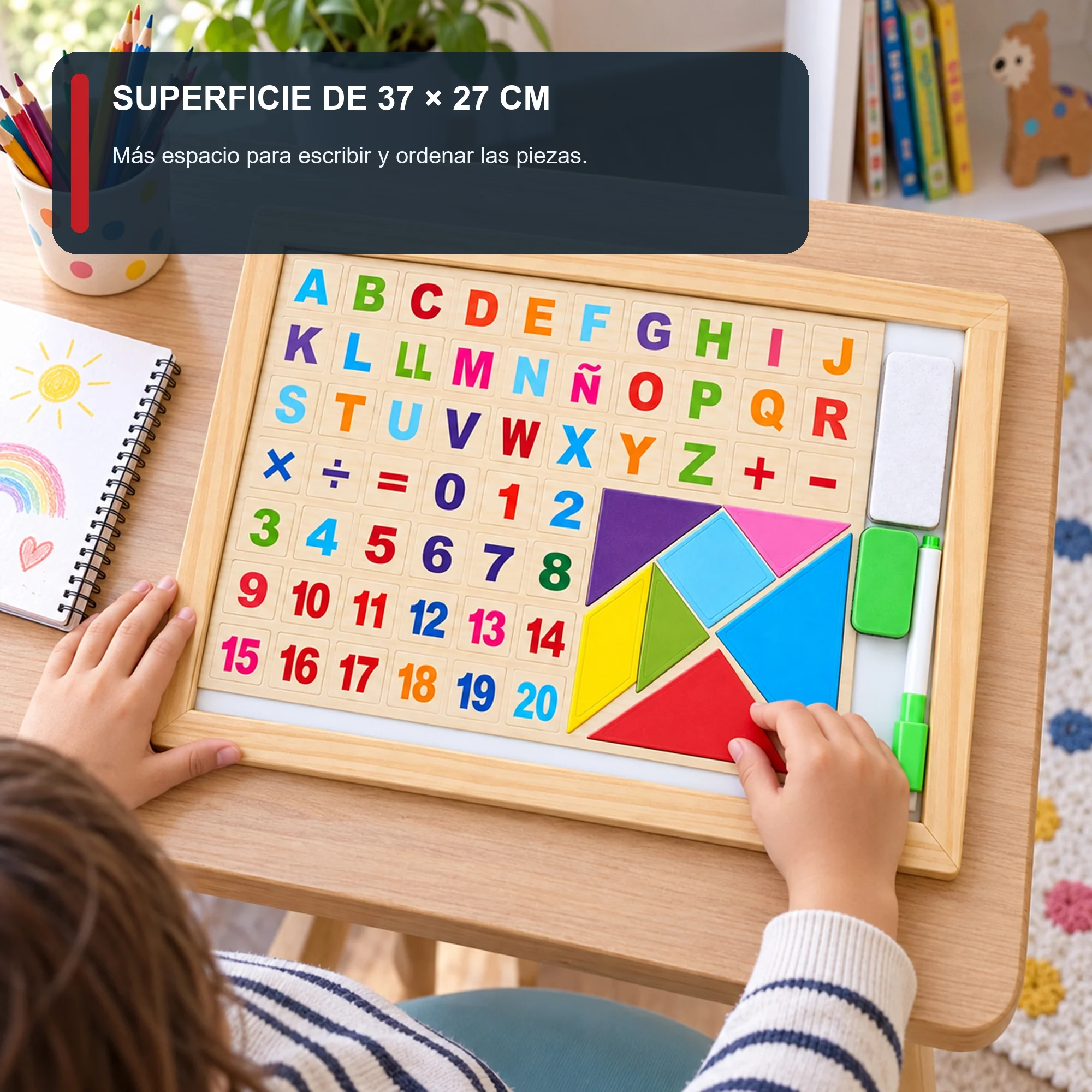 Pizarra Magnética Educativa en Español con Tangram, 60 Piezas, 37 × 27 cm