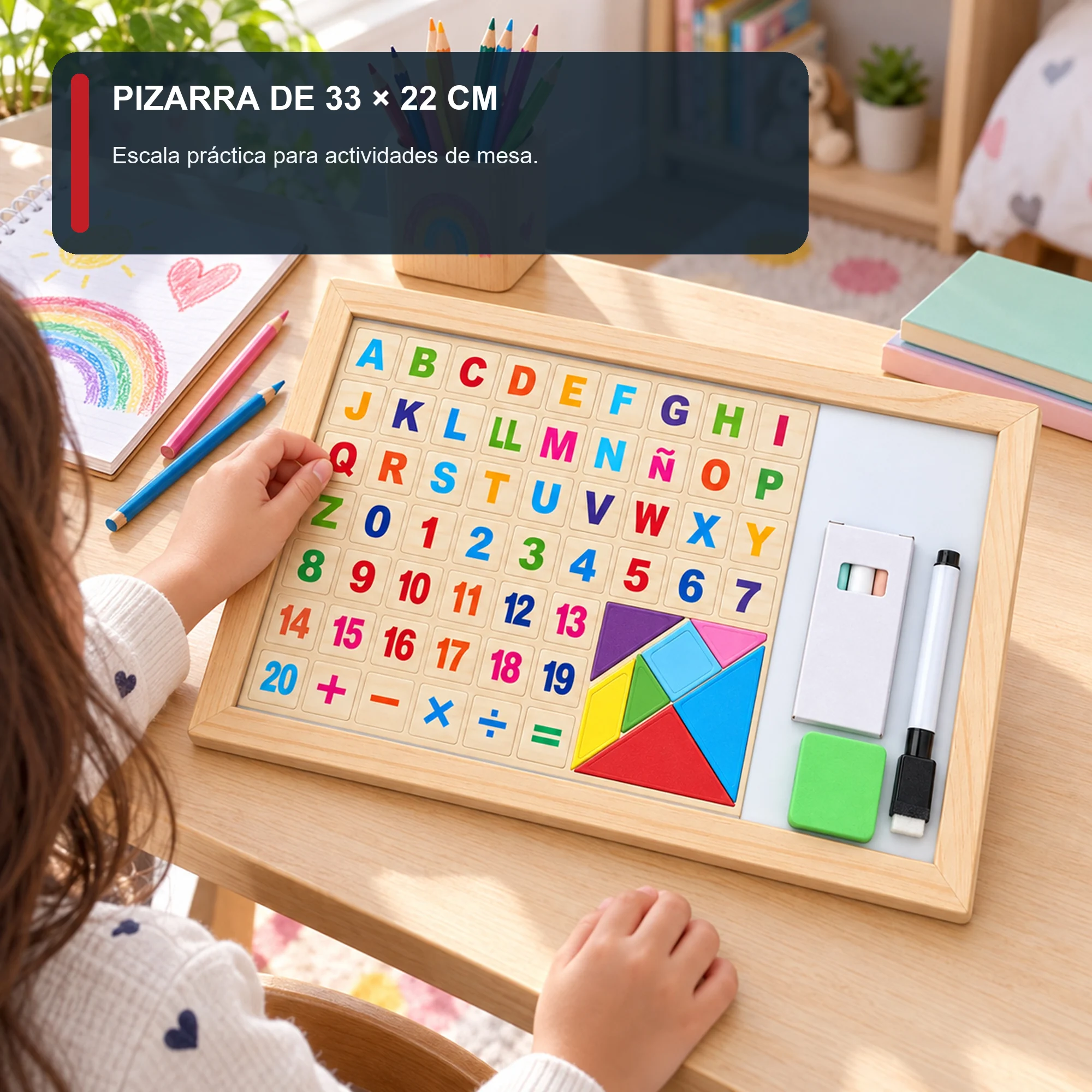 Pizarra Magnética Educativa en Español con Tangram, 72 Piezas, 33 × 22 cm