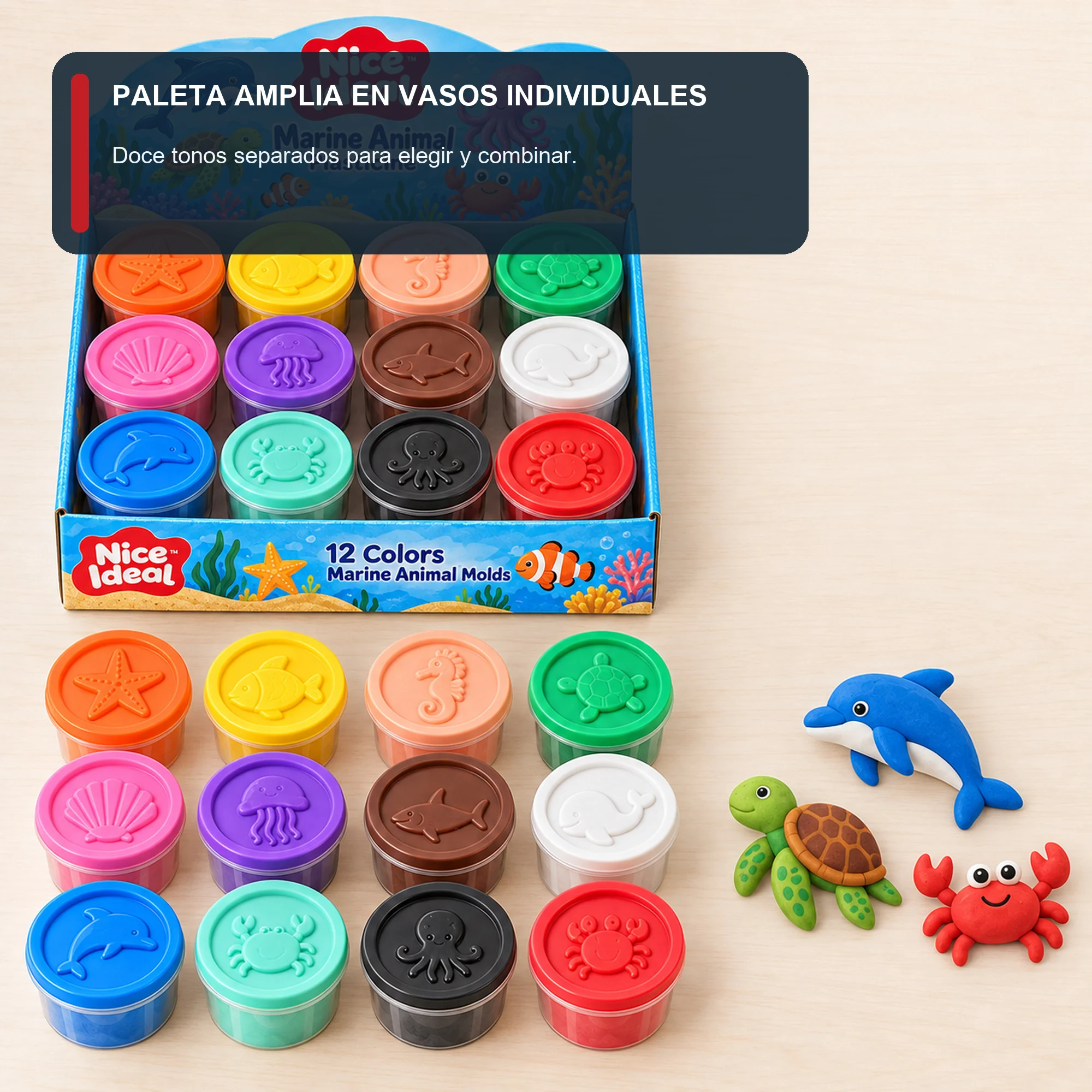 Set de Plasticina en 12 Vasos con Moldes, 12 Colores