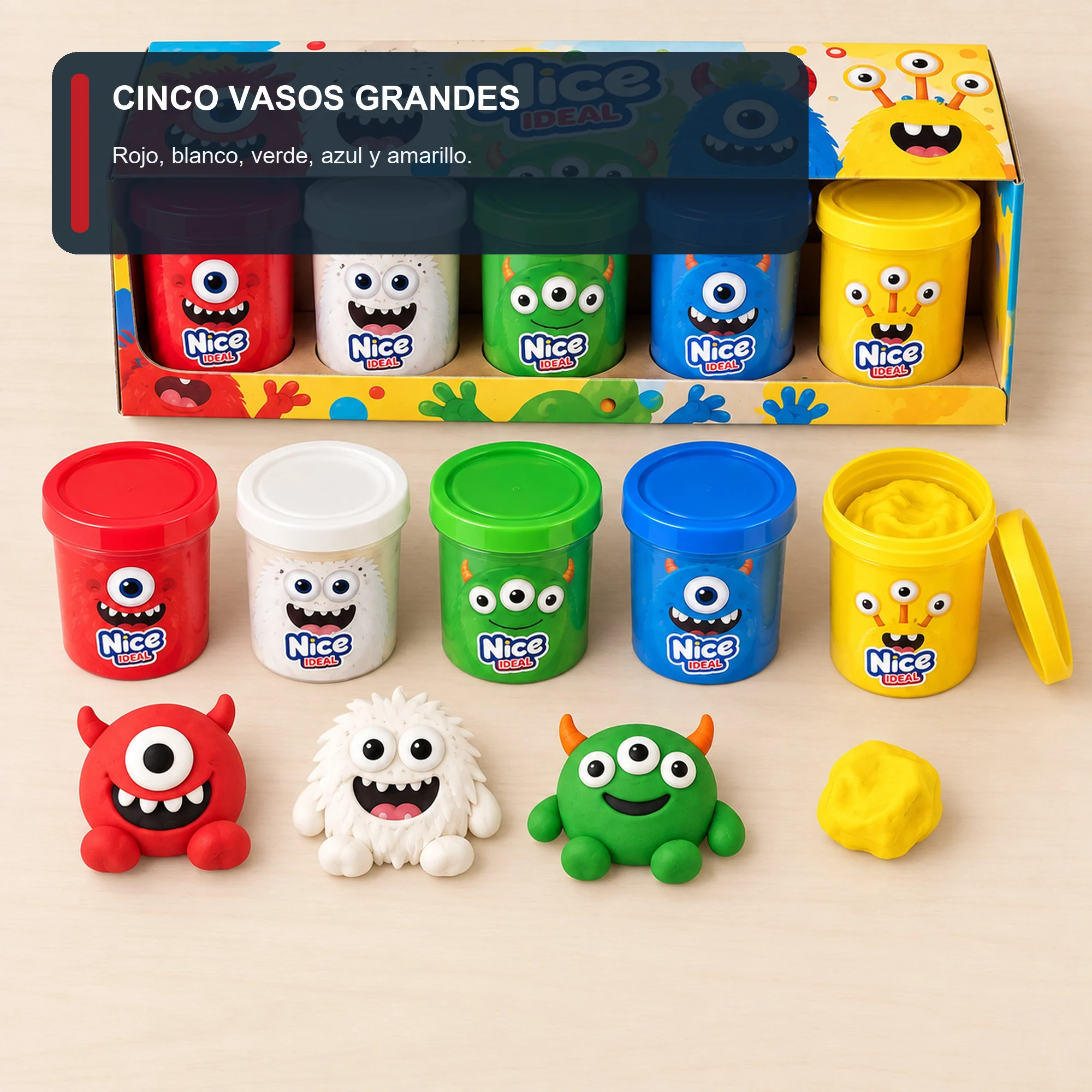 Set de Plasticina en 5 Vasos Grandes, 5 Colores