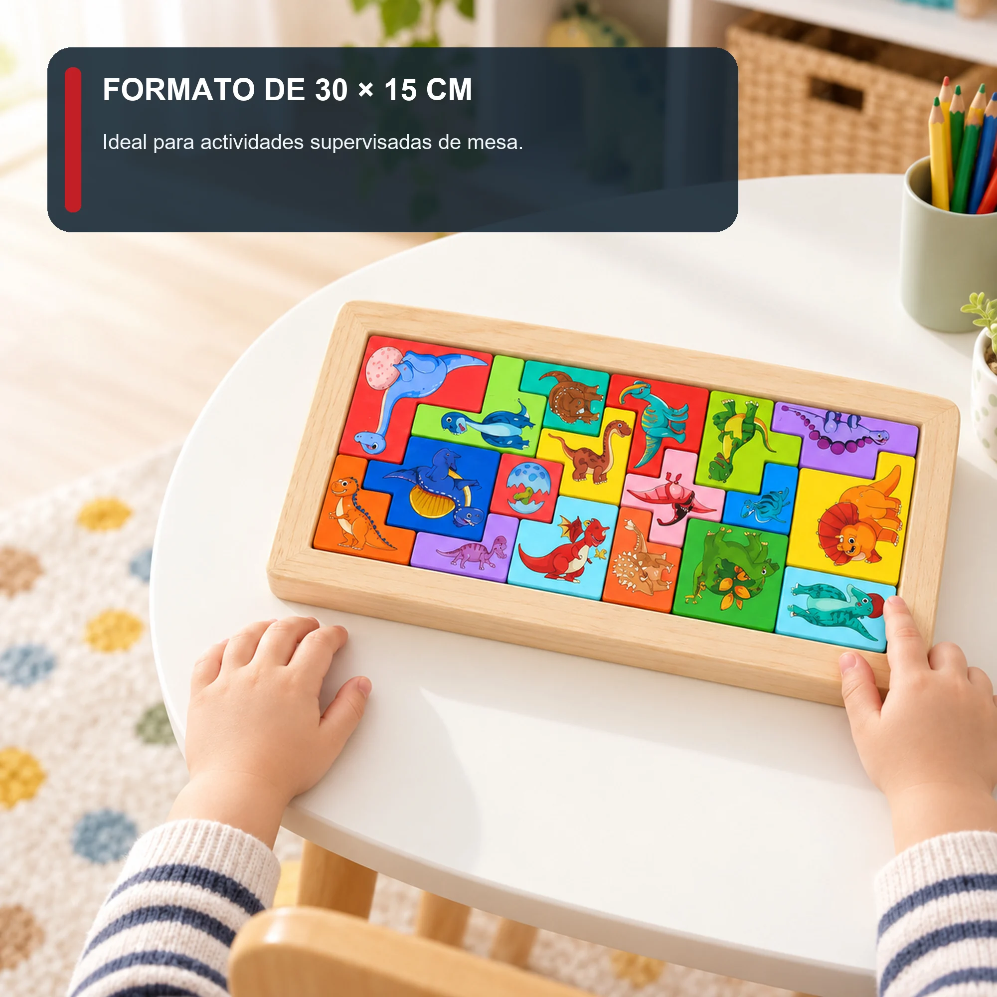 Puzzle de Bloques de Madera Ilustrado, 30 × 15 cm, Diseño Surtido