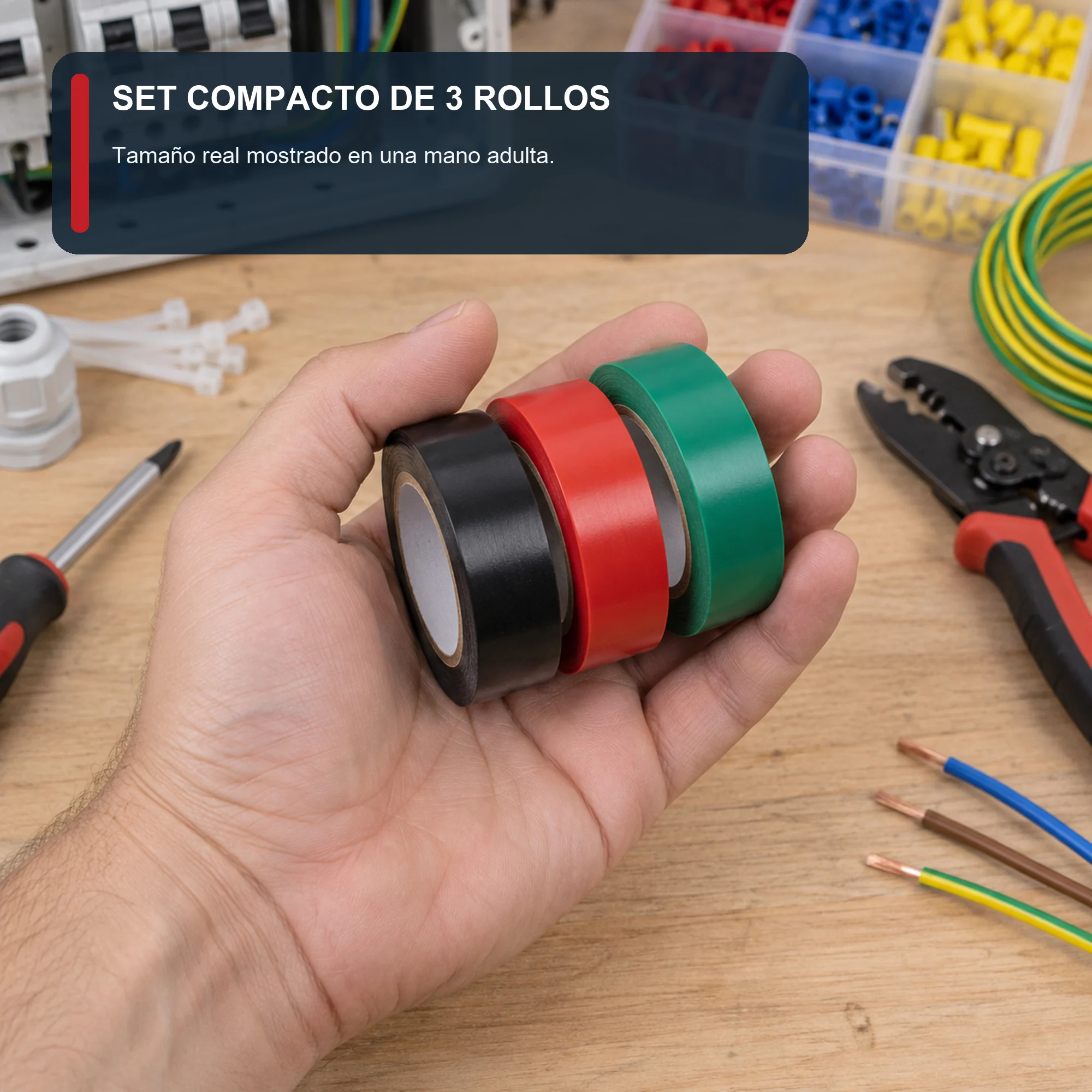 Set de 3 Cintas Aisladoras de PVC, 19 mm × Aprox. 6 m