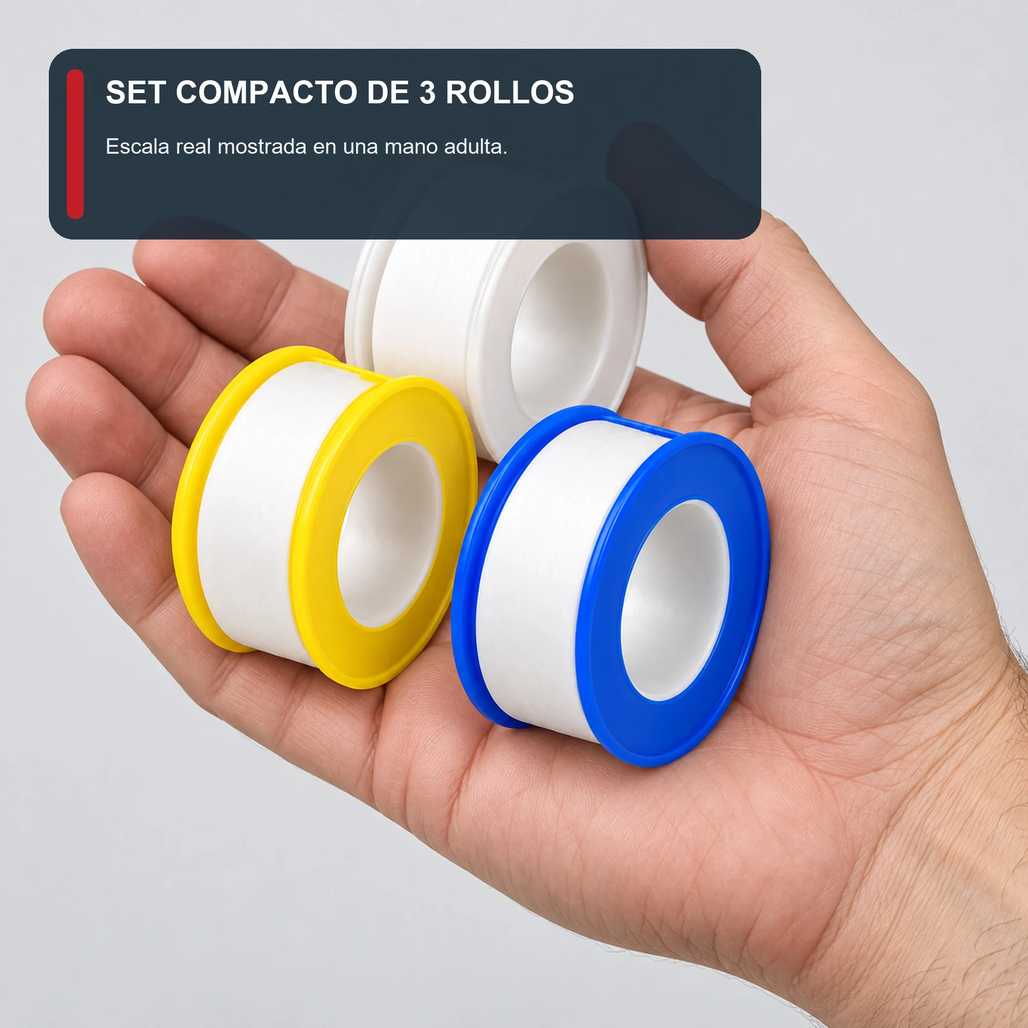 Set de 3 Cintas Selladoras de PTFE, 12 mm × 10 m